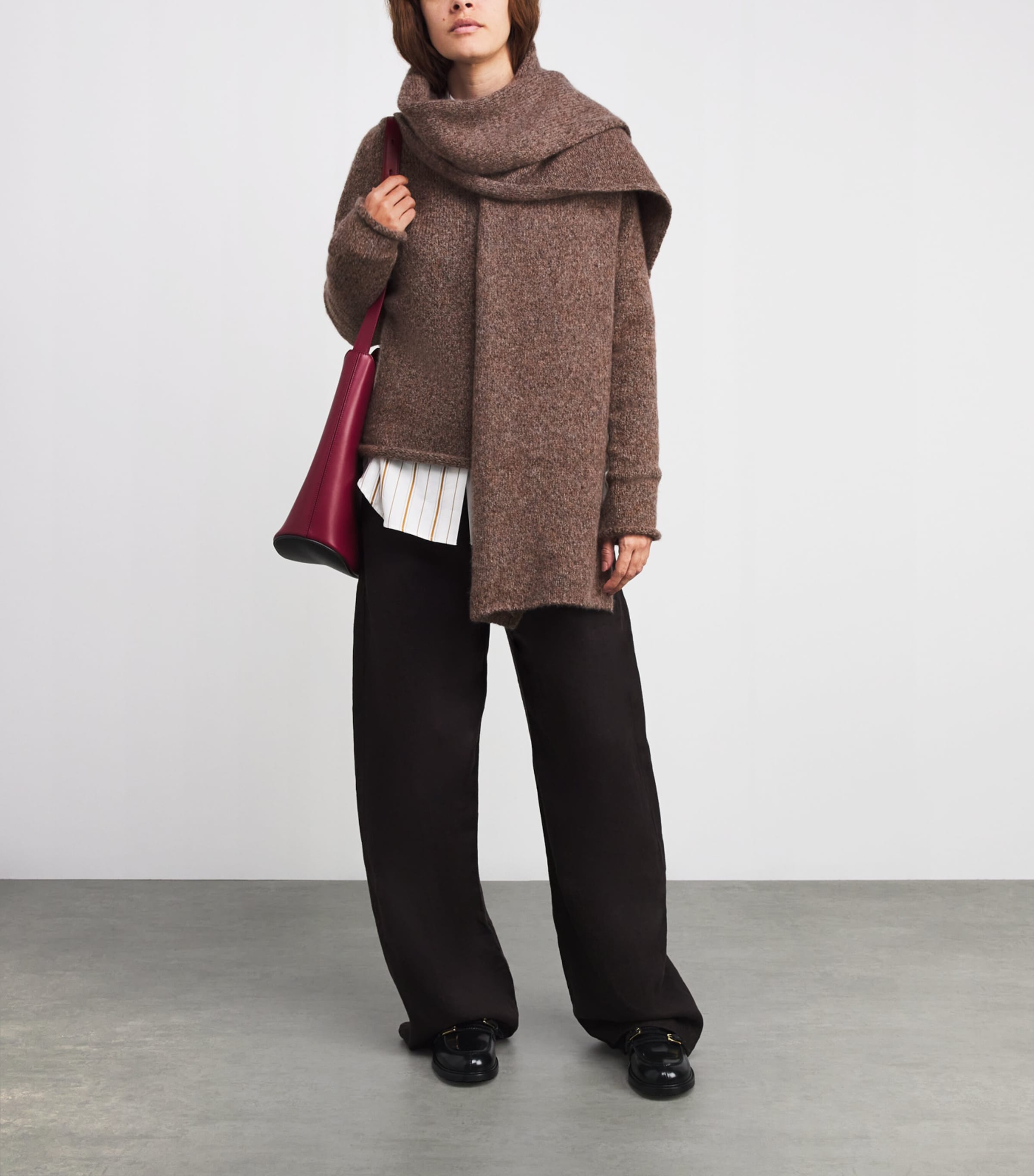 Johnstons Of Elgin Brown Cashmere-Silk Brushed Oversized Sweater