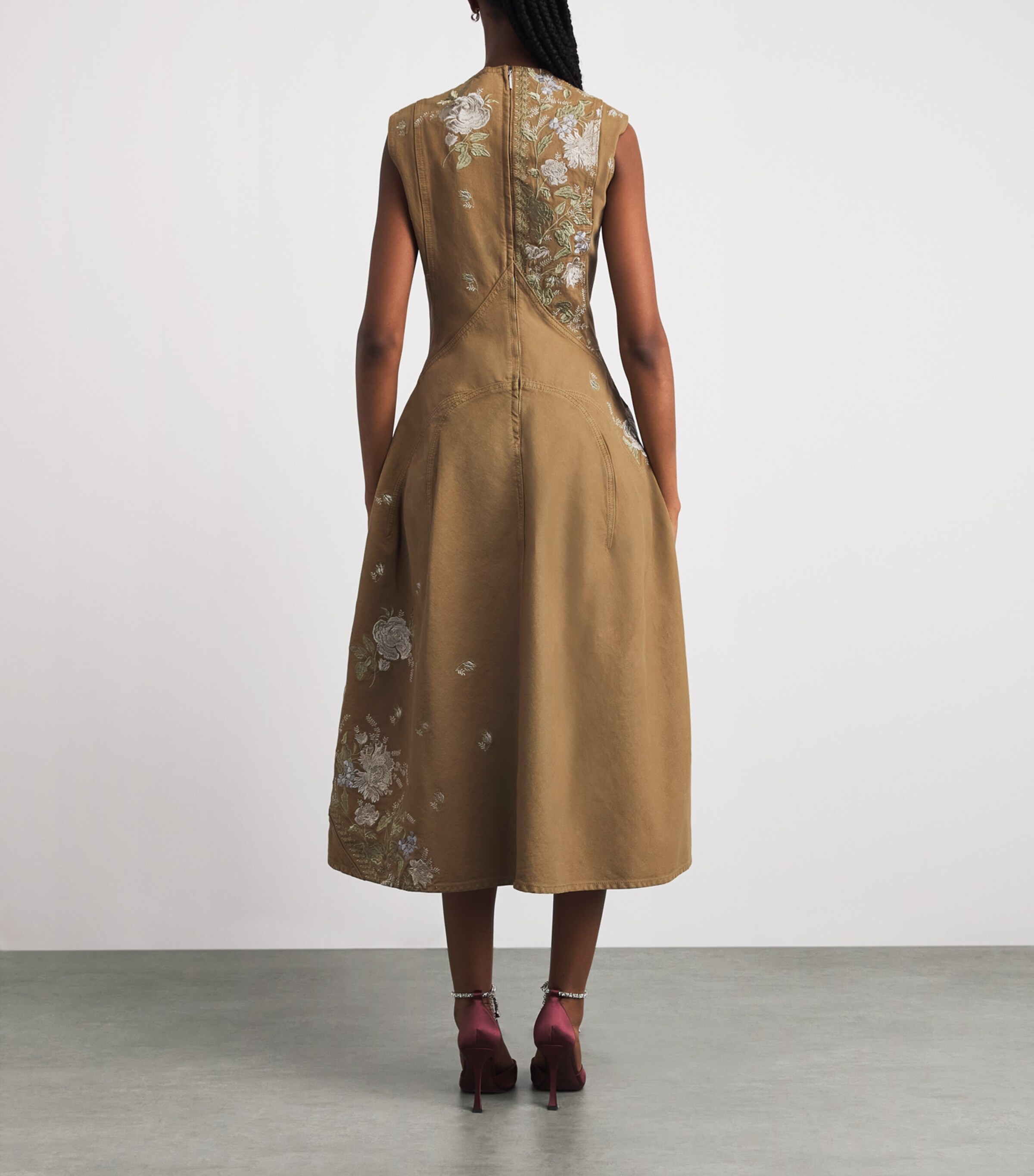 Erdem Womens Denim-Crystal Embroidered Midi Dress Cumin Image 4