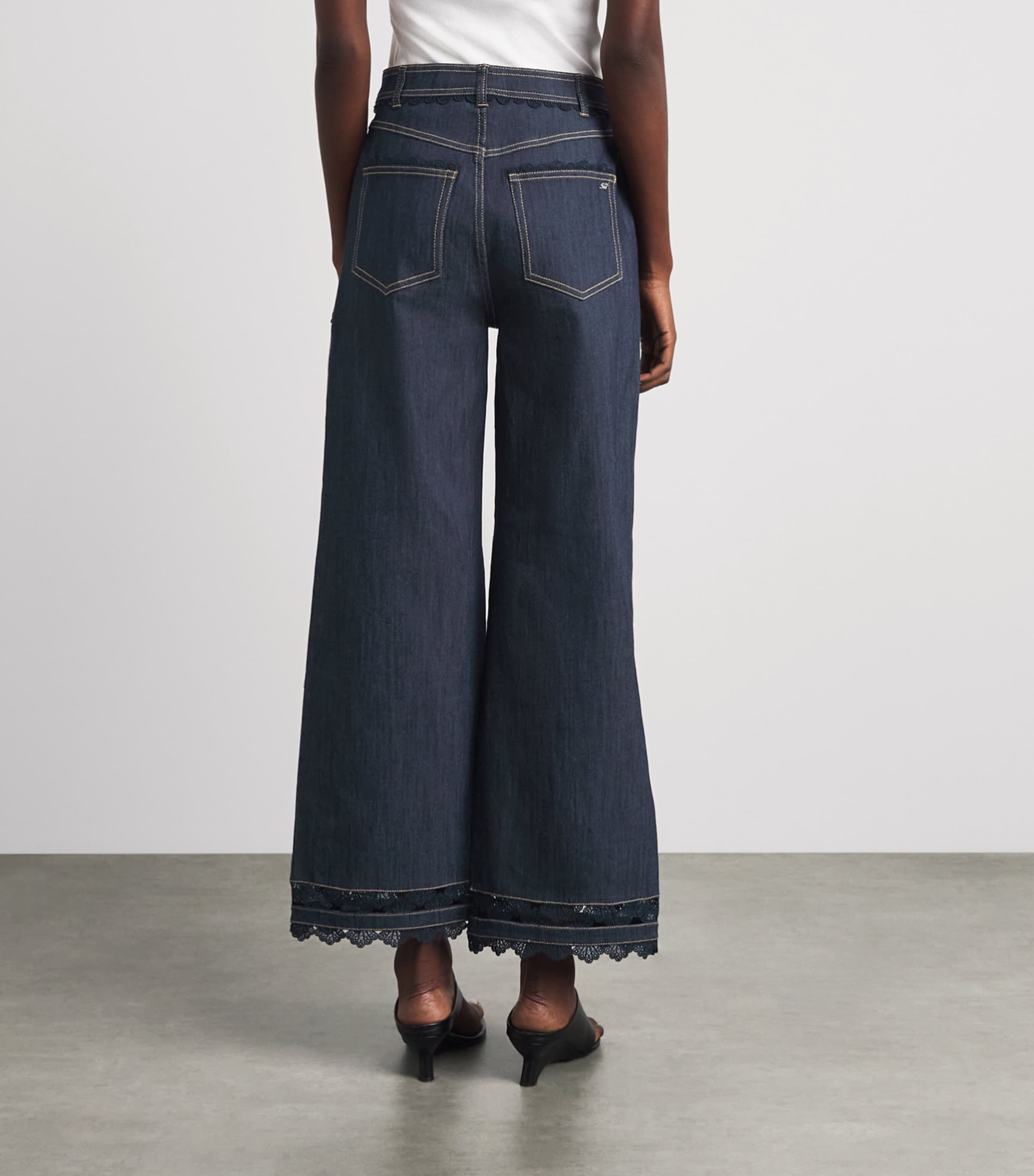 Cinq A Sept Womens Guipure Lace-Trim Benji Jeans Indigo Image 5