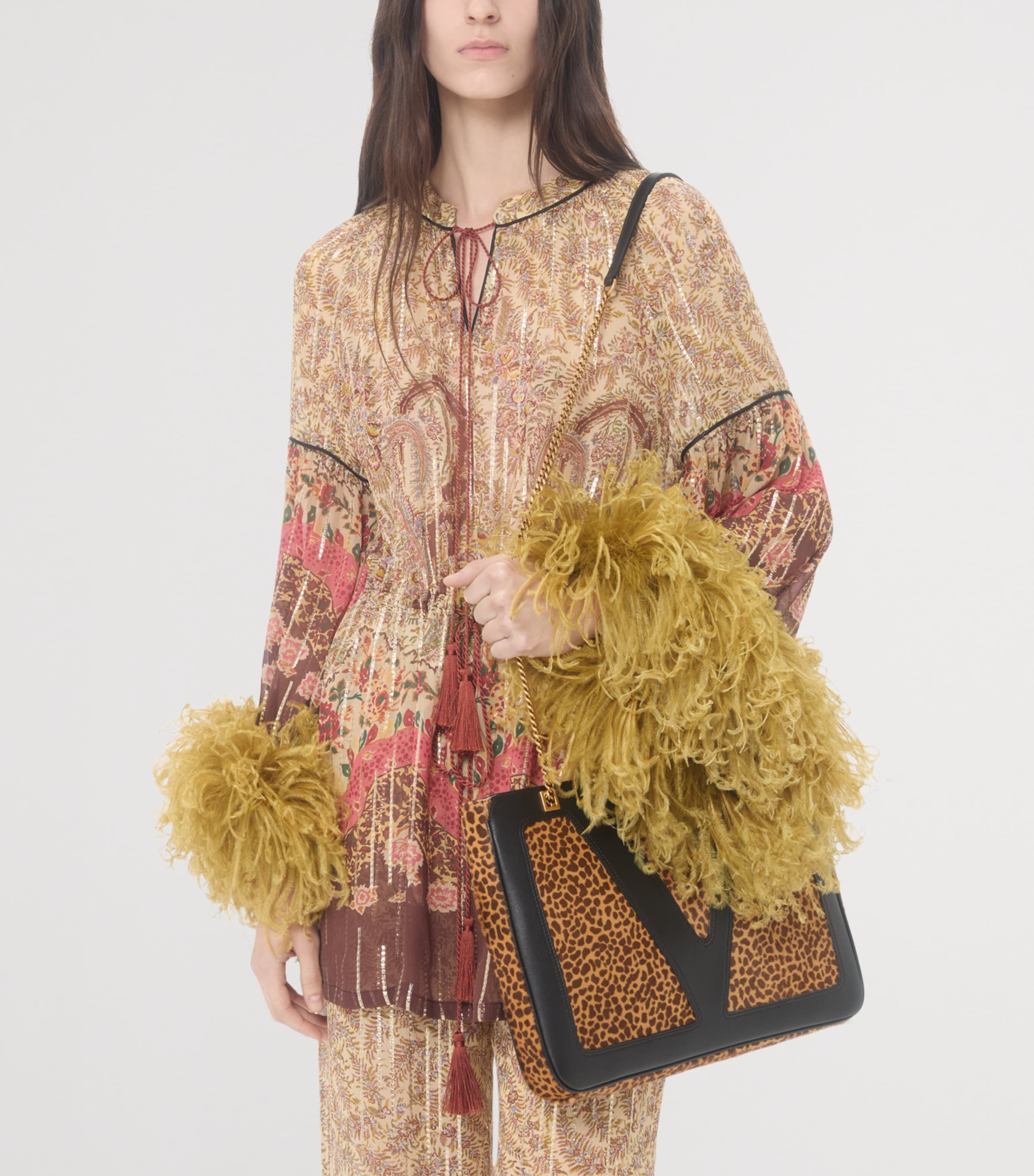 Valentino Womens Metallic Silk Feather-Trim Top Image 6