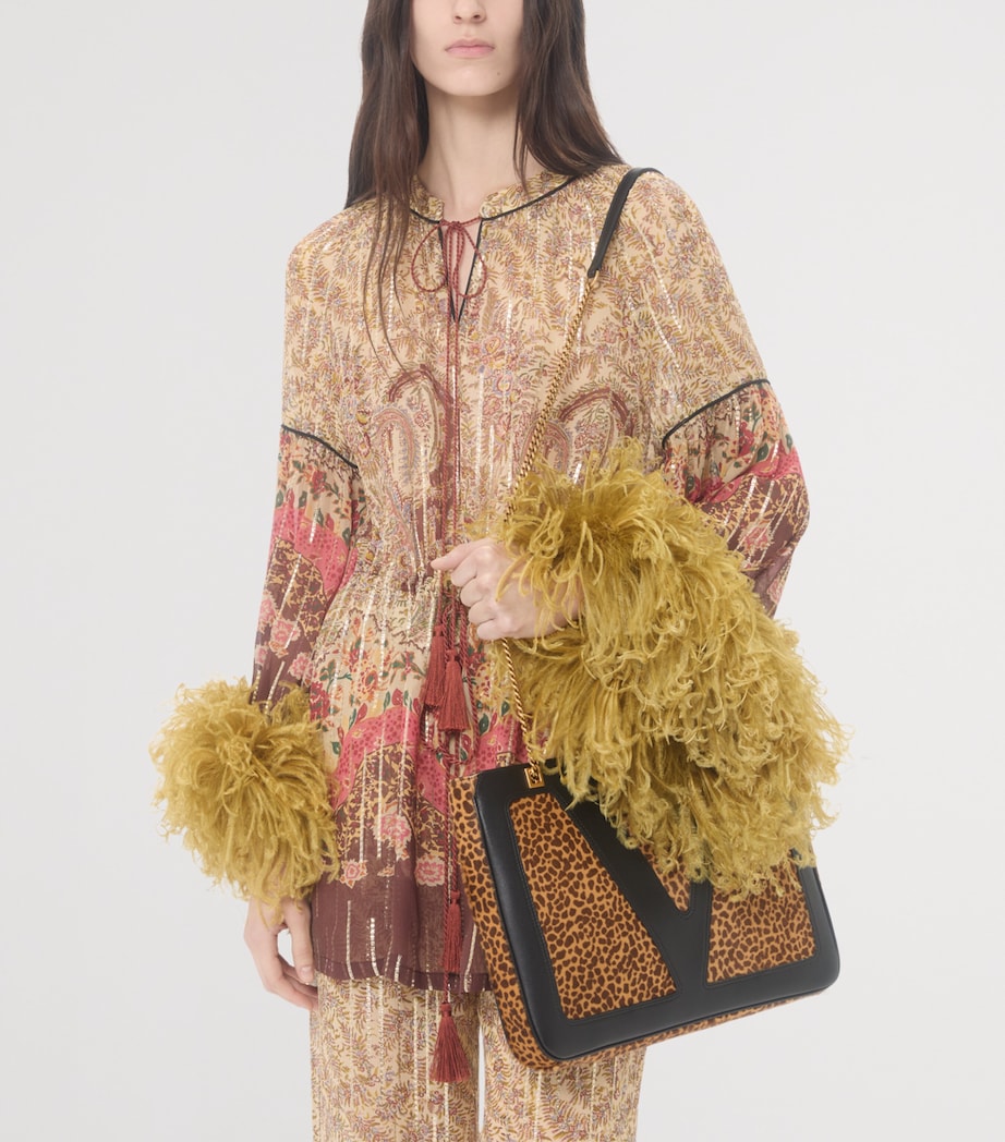 Valentino Womens Metallic Silk Feather-Trim Top Image 6