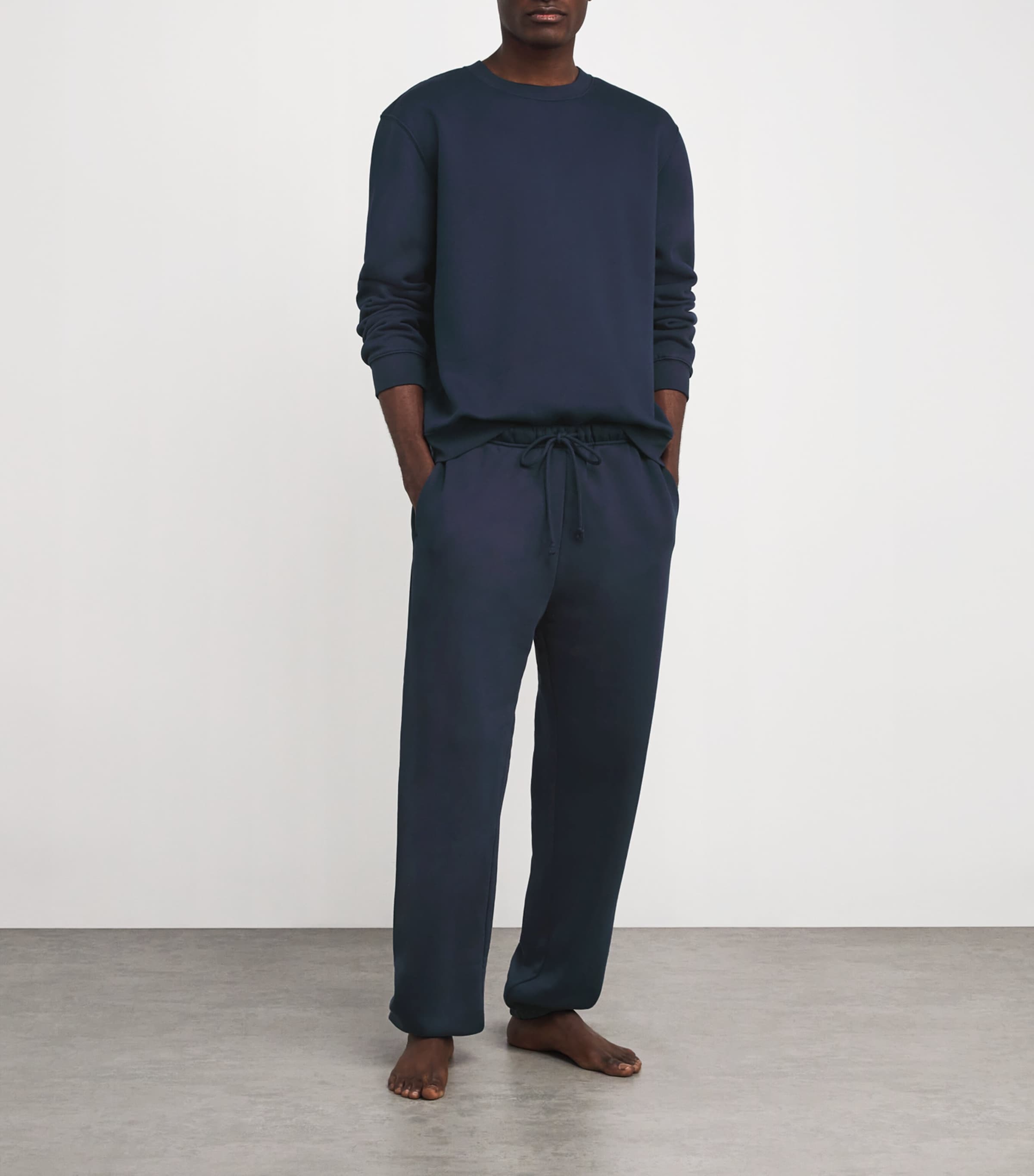 Skims Navy Fleece Lounge Crew-Neck Sweatshirt | Harrods US