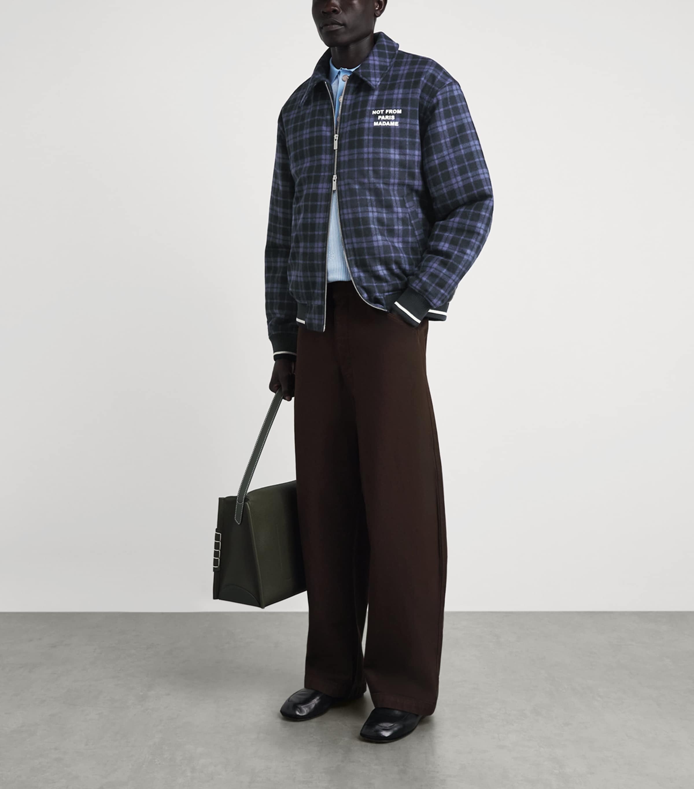 Drôle De Monsieur Mens Check Flannel Slogan Jacket Navy Image 2