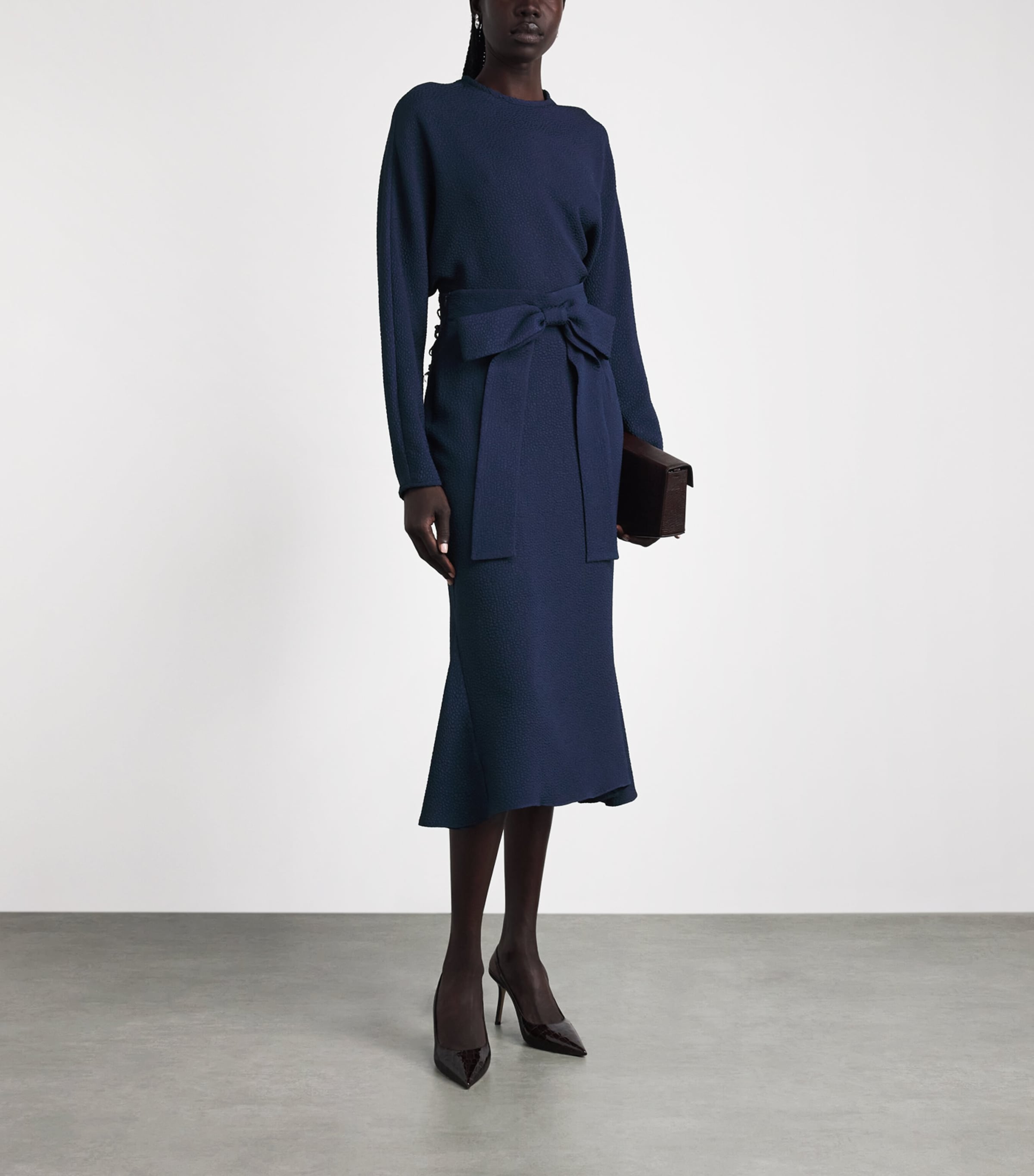 Edeline Lee Womens Jacquard Bow Midi Skirt Nav/navy Image 2