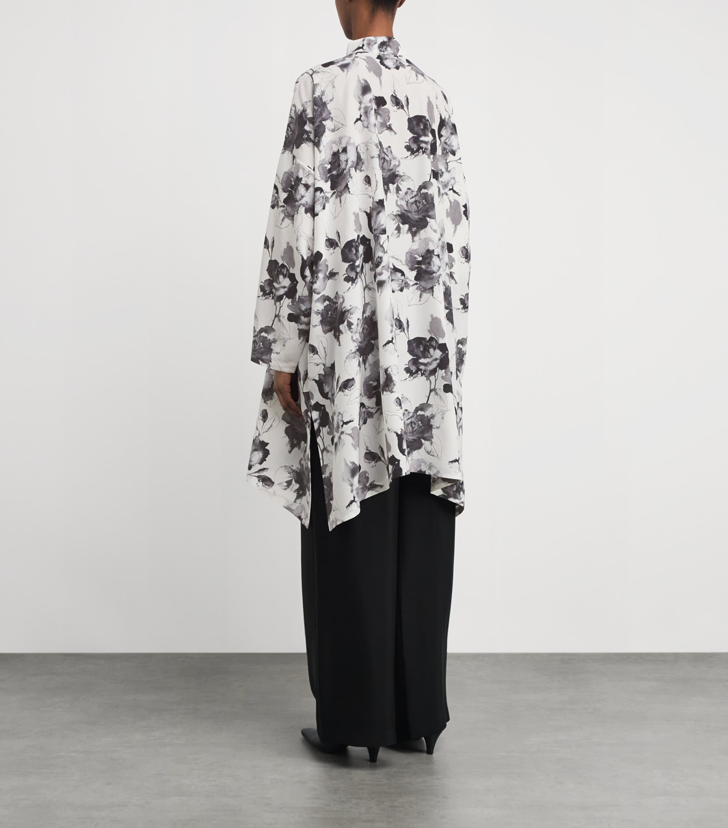 Silk Floral Longline Shirt MNOCHROM Image 3