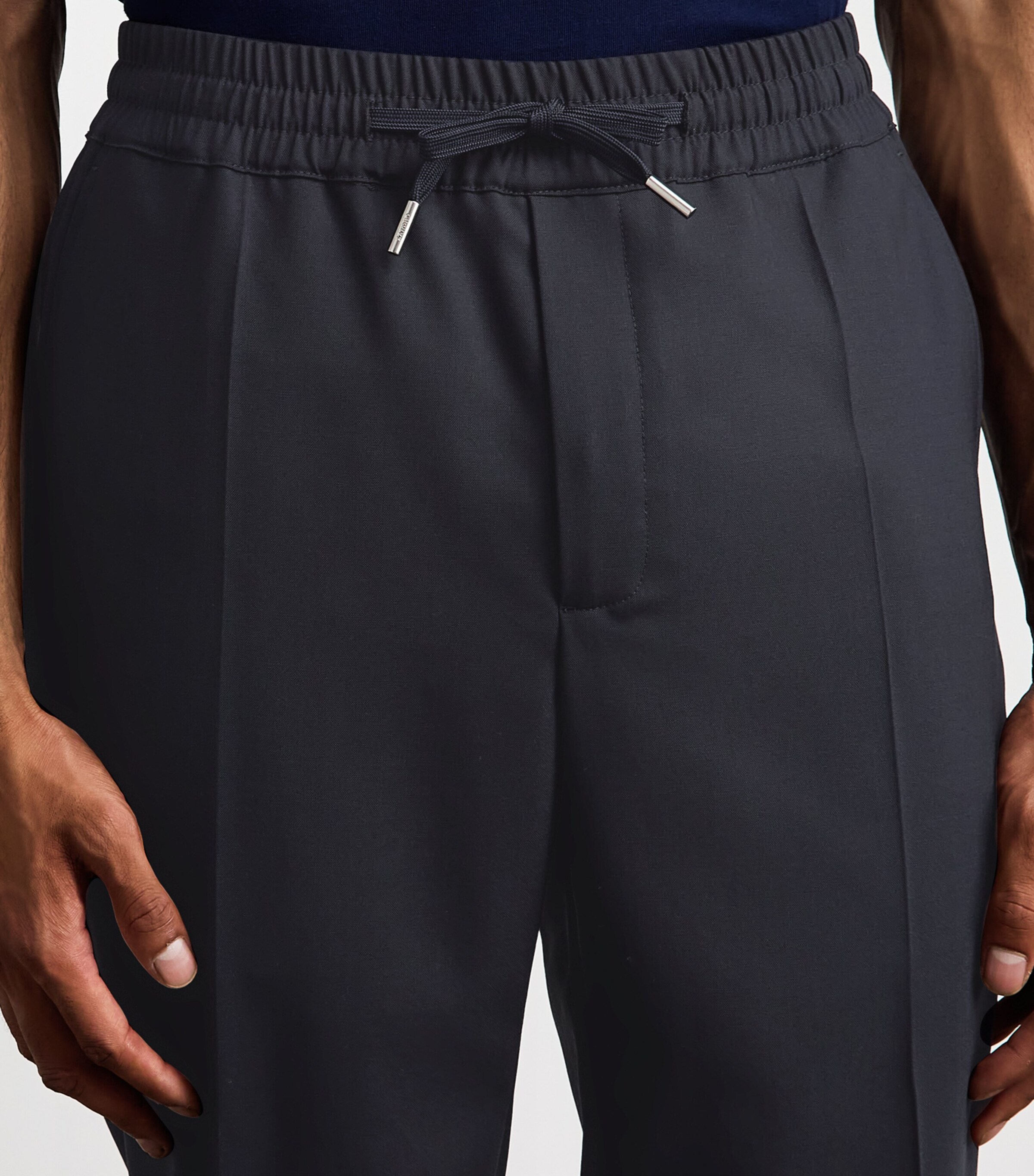 Sandro Paris Mens Wool-Blend Drawstring Trousers Navy Blue Image 3