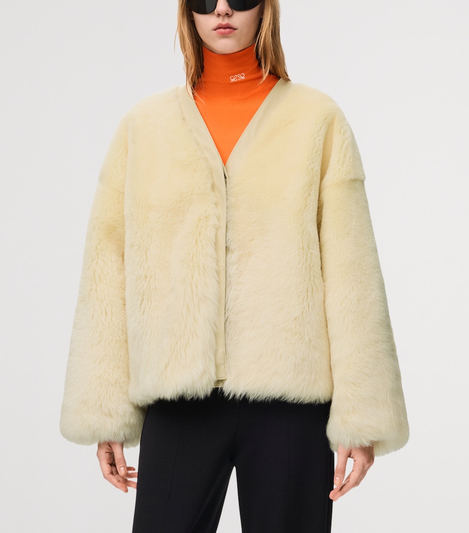 LOEWE Womens Shearling V-Neck Cardigan Light Yellow Image 3