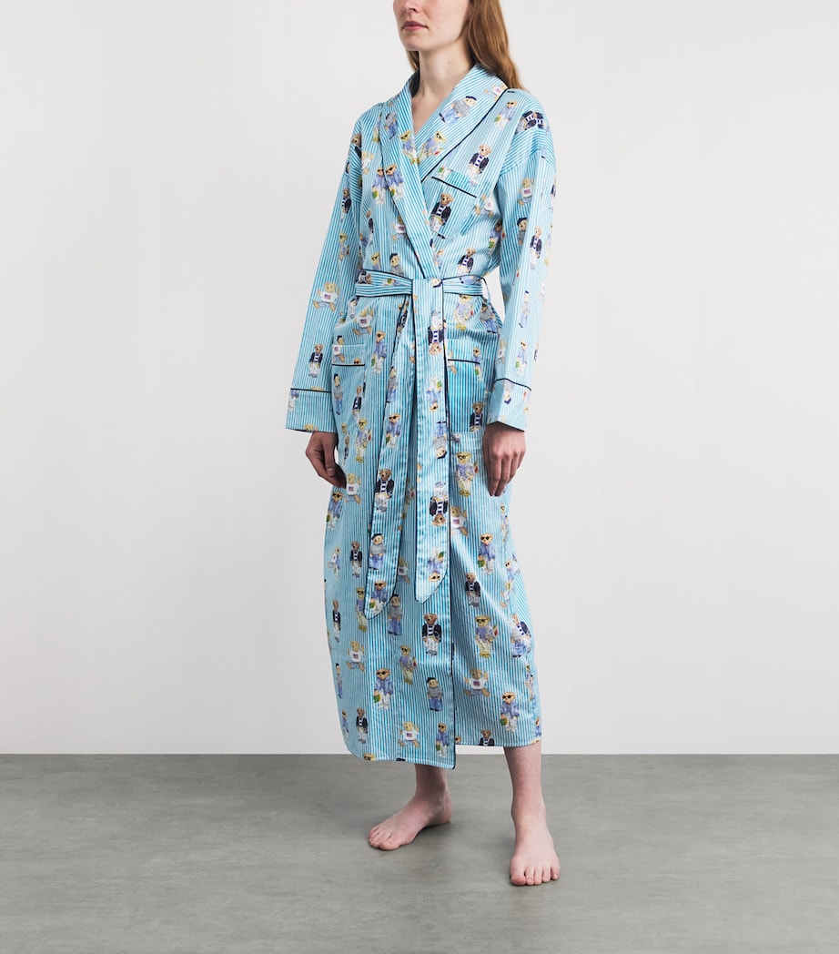 Polo Ralph Lauren Womens Cotton Heritage Polo Bear Robe Agua Mist Bear Image 2