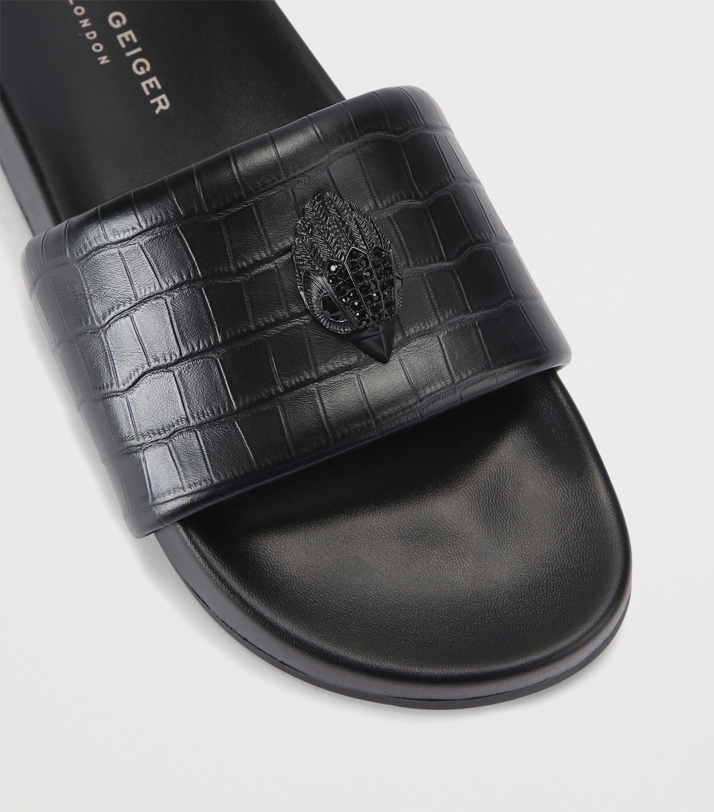 Kurt Geiger London Crocodile-Embossed Embellished Brockwell Slides Blk/other Image 2