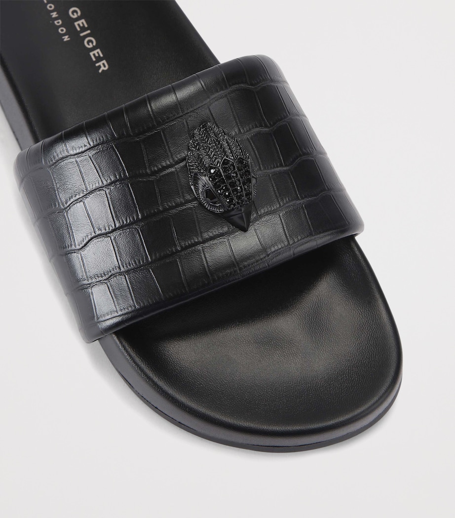 Kurt Geiger London Crocodile-Embossed Embellished Brockwell Slides Blk/other Image 2