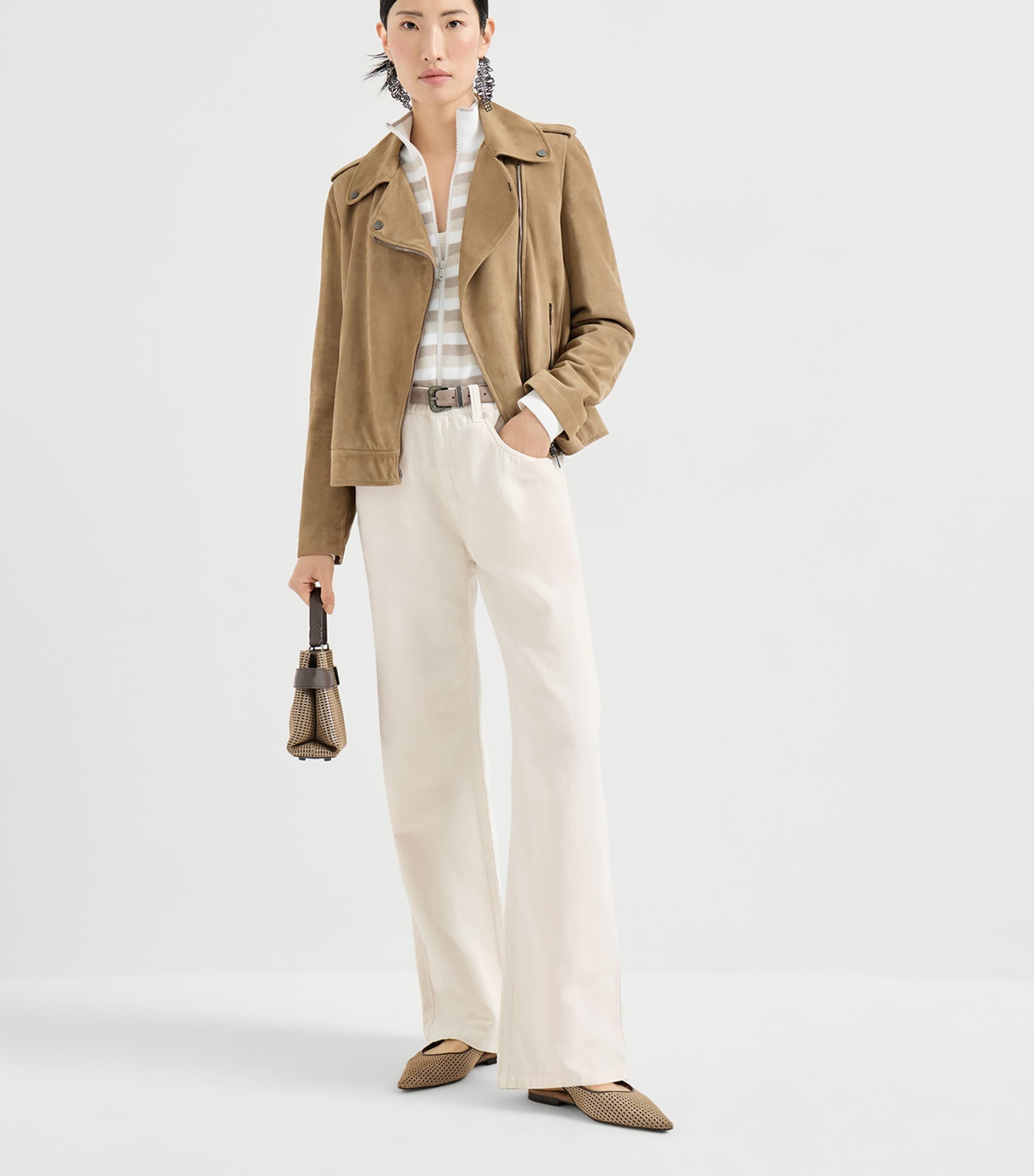 Brunello Cucinelli Womens Suede Biker Jacket Image 2