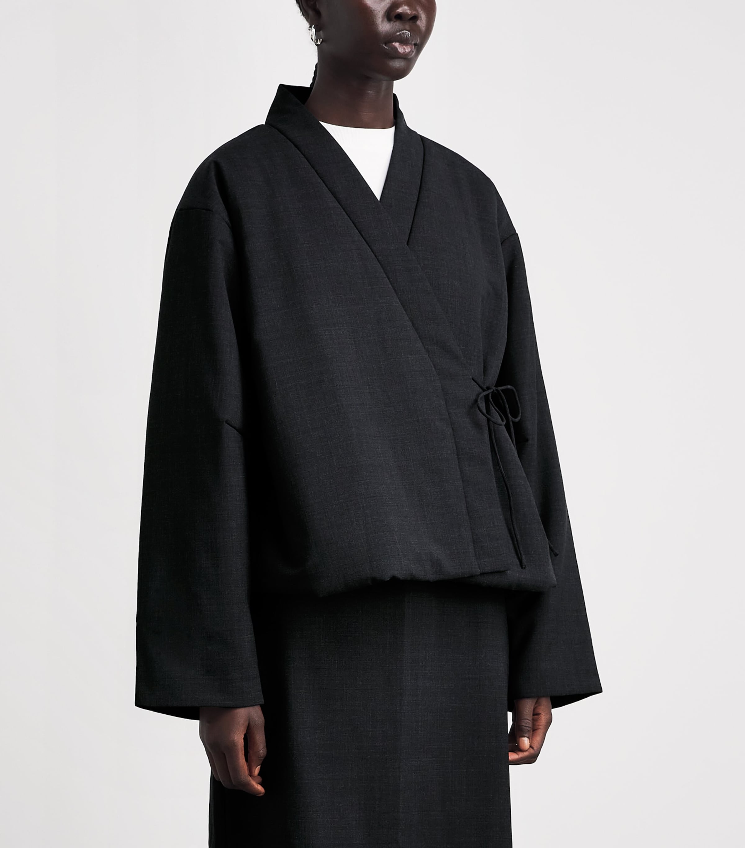 St. Agni Womens Wool-Blend Pillow Wrap Jacket Dark Graphite Image 4
