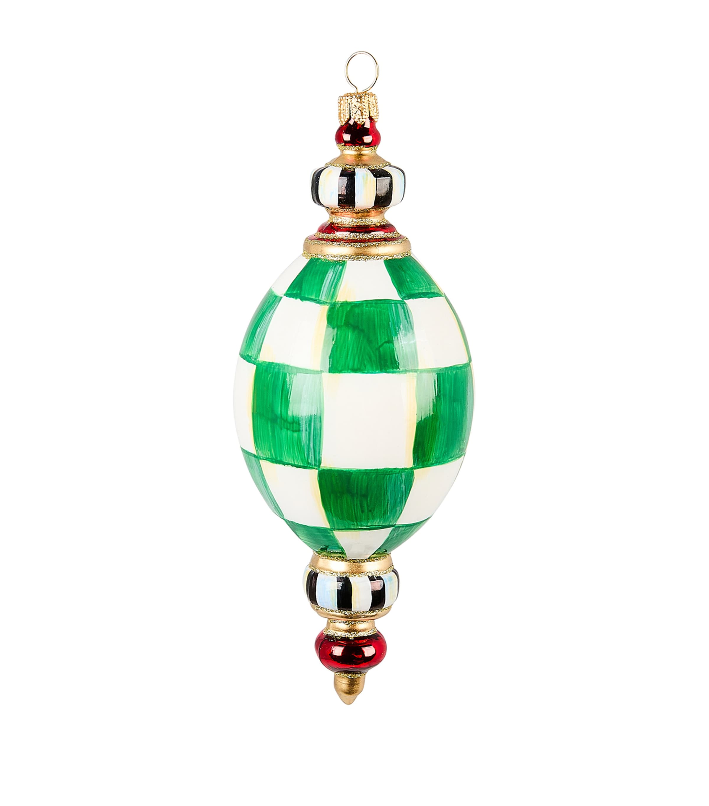 Mackenzie-childs Glass Check It Out Oval Drop Tree Decoration In Green