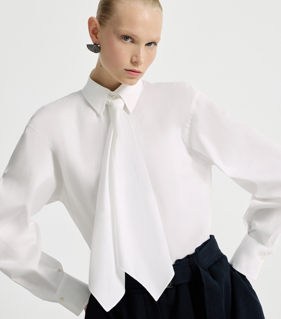 Brunello Cucinelli Womens Cotton-Blend Tie-Detail Shirt Image 4