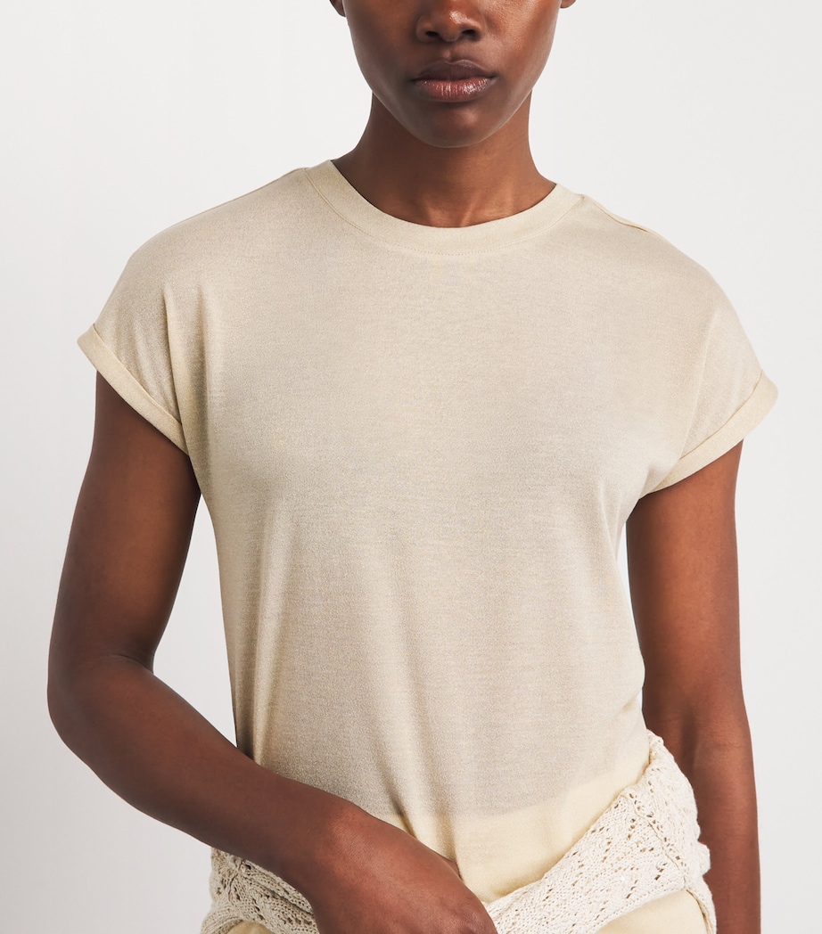 Eleventy Womens Metallic-Thread T-Shirt Sabbia Image 3