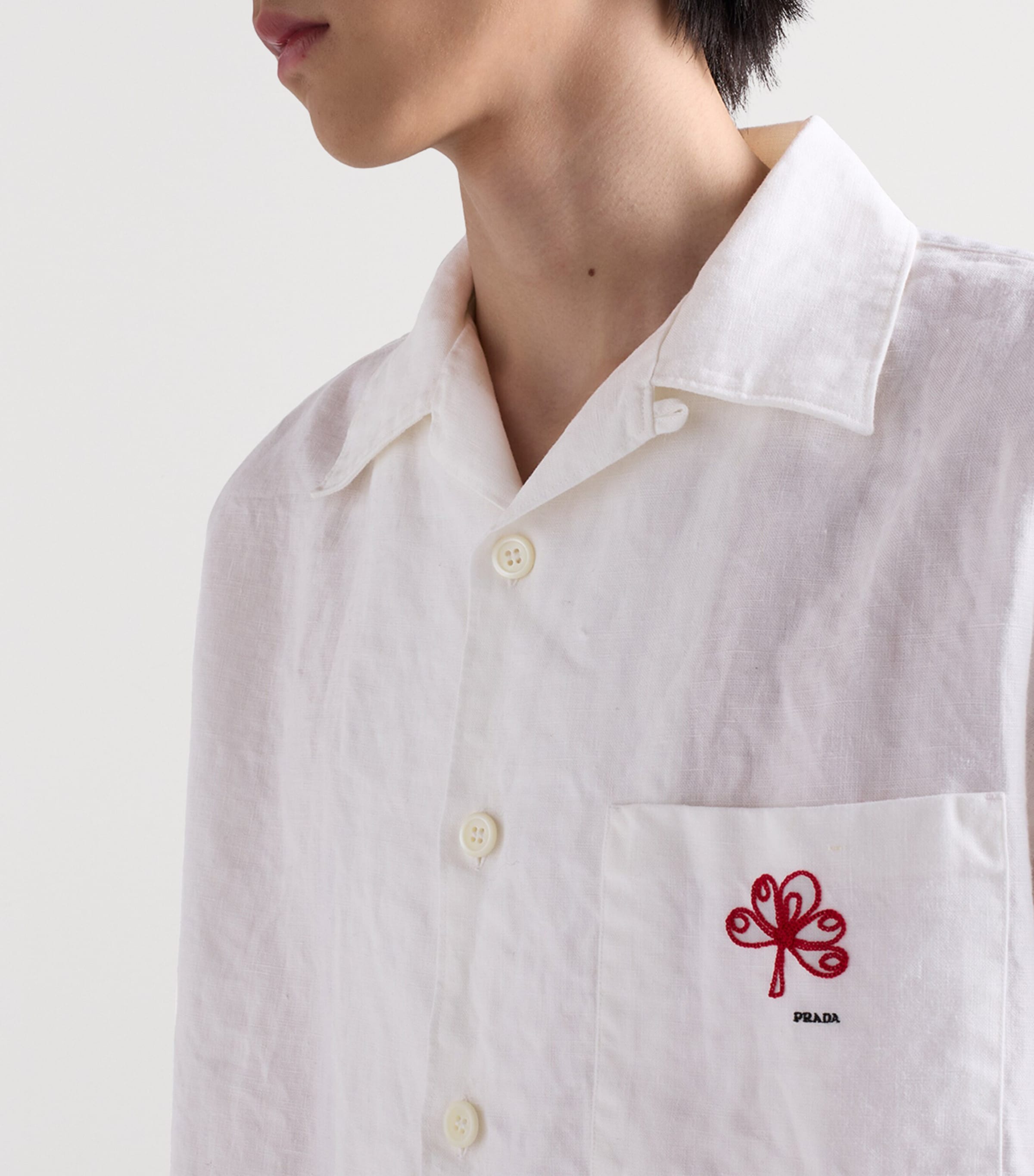 Prada Mens Linen Bowling Shirt White Image 5