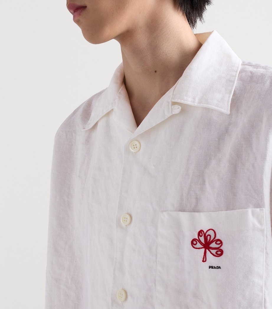 Prada Mens Linen Bowling Shirt White Image 5