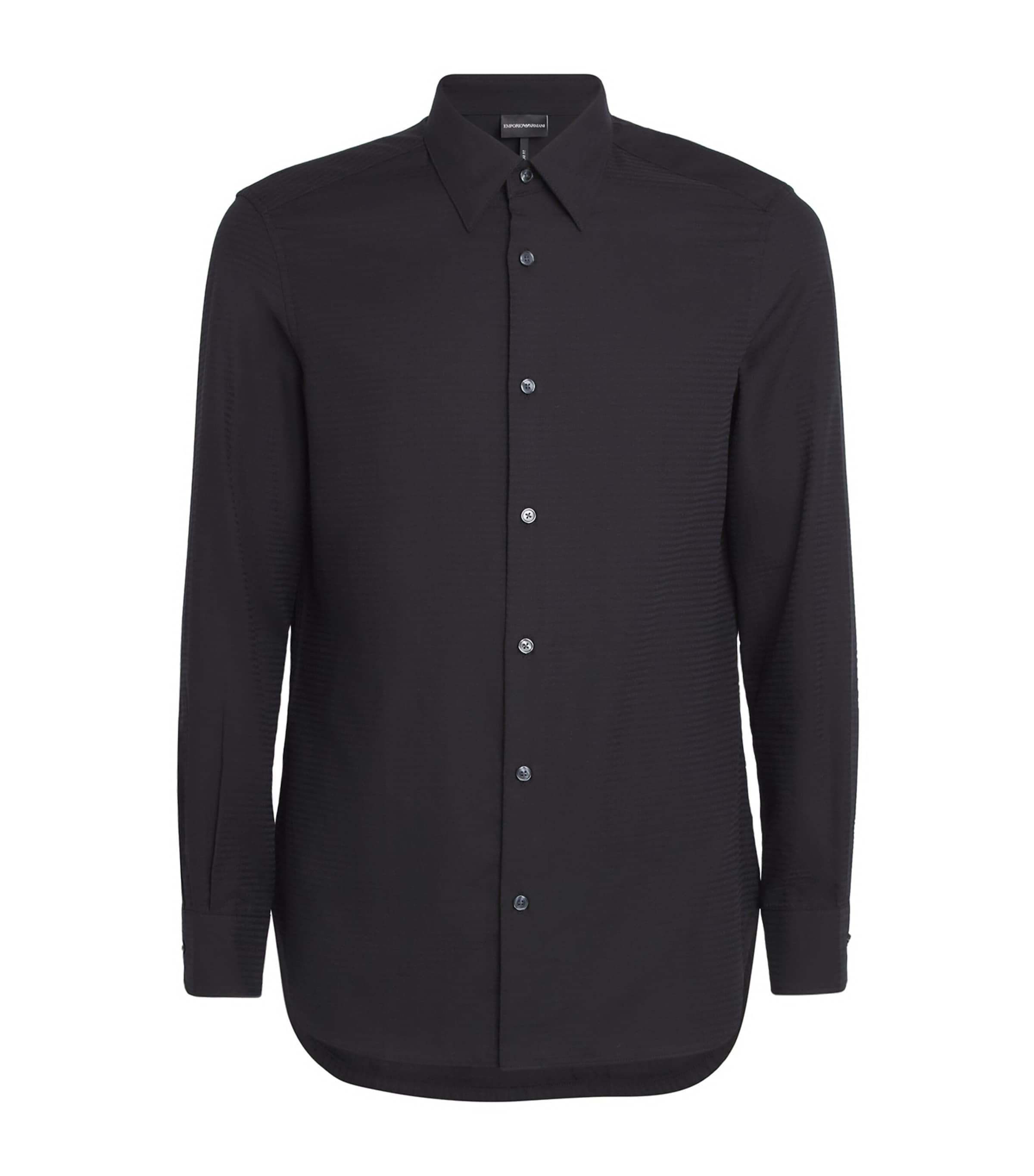 Emporio Armani Cotton Stretch Poplin Slim Fit Button Down Shirt In Black