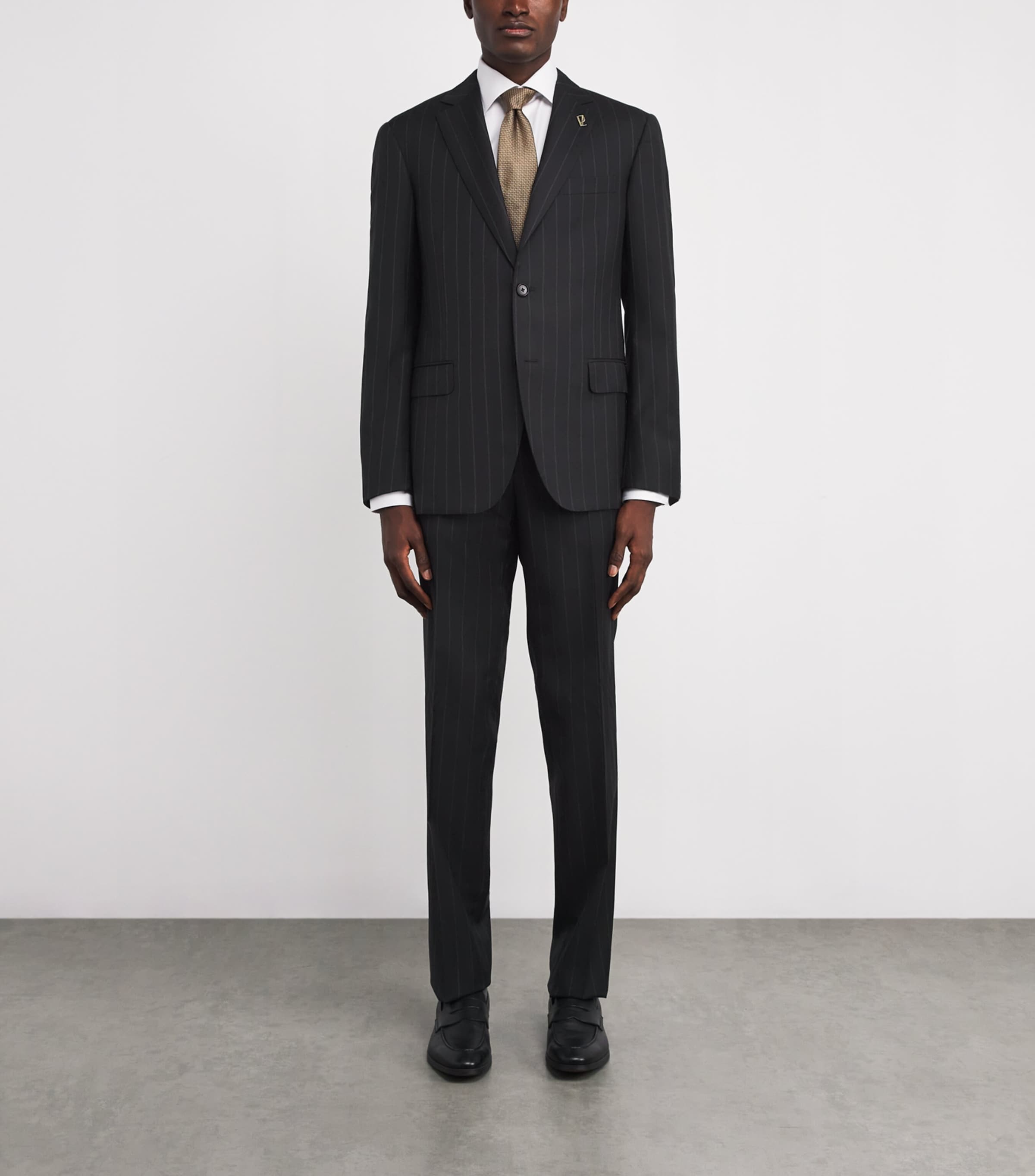 Virgin Wool Pinstripe 2-Piece Suit 20 BLACK Image 3
