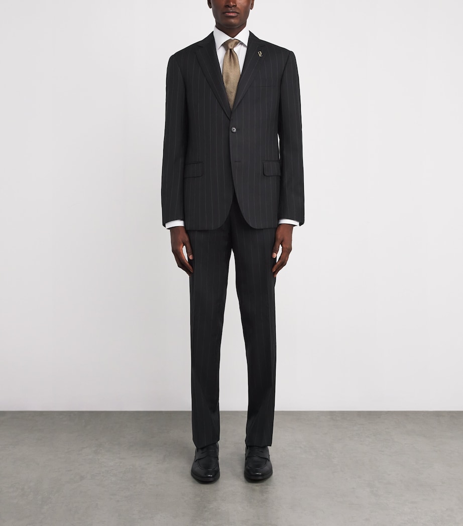 Virgin Wool Pinstripe 2-Piece Suit 20 BLACK Image 3