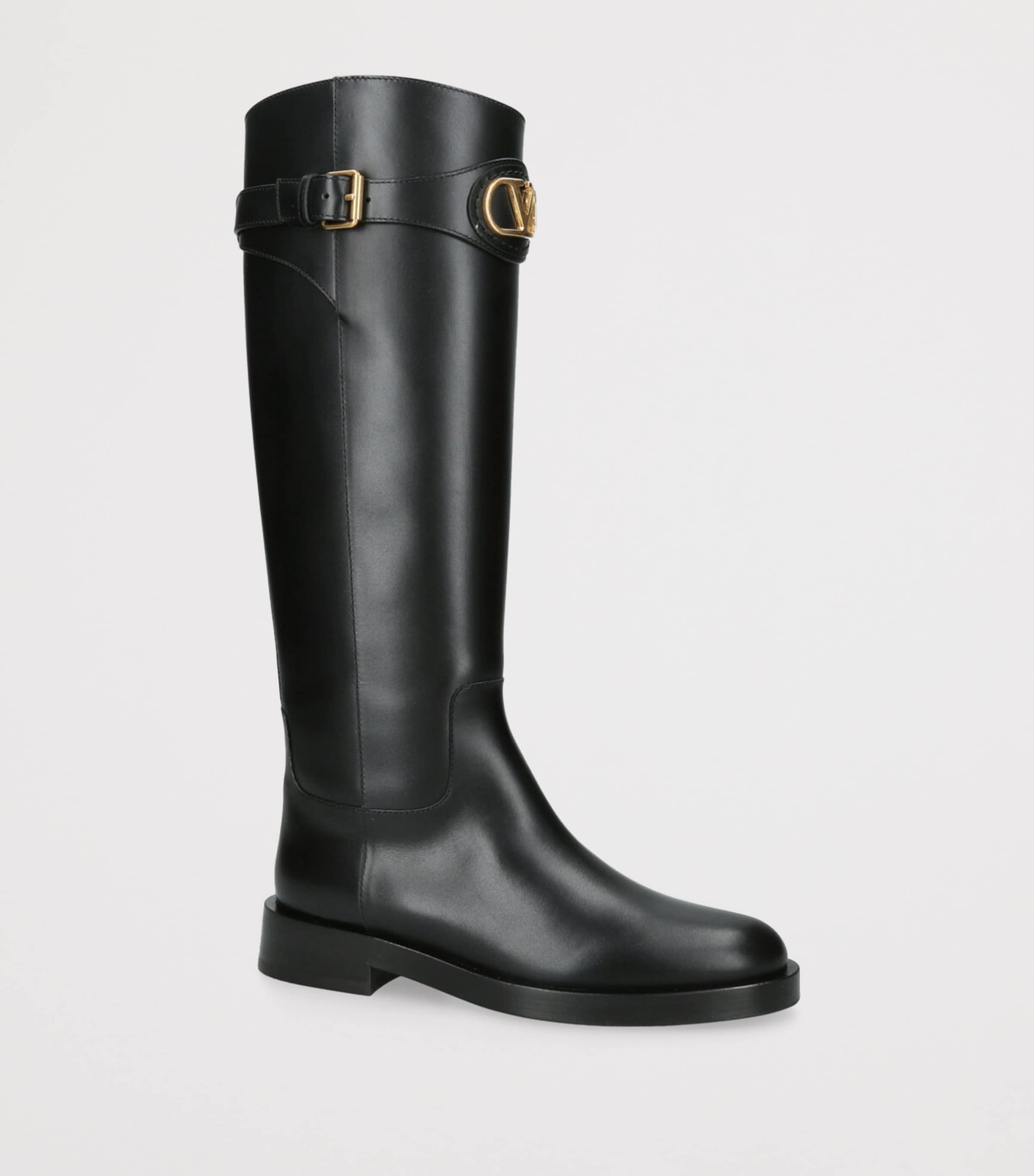 Leather Signature VLogo Riding Boots 30 BLACK Image 3