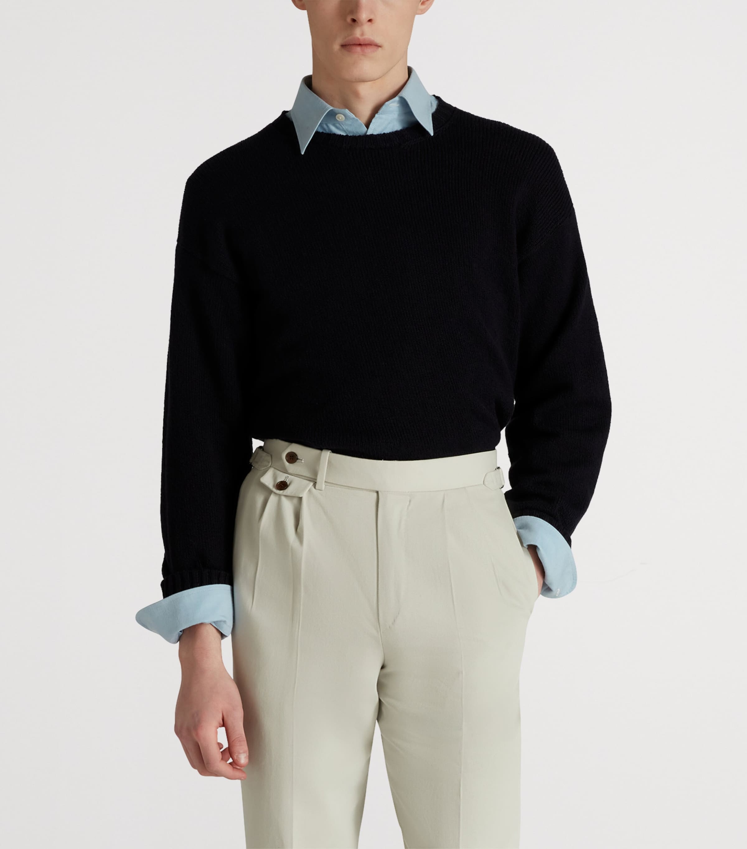 Cotton Crew-Neck Sweater 416HOUSE NAVY Image 3