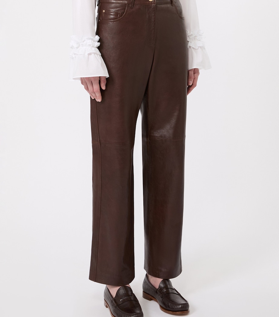 Max Mara Womens Leather Straight Trousers Dark Brown Image 3