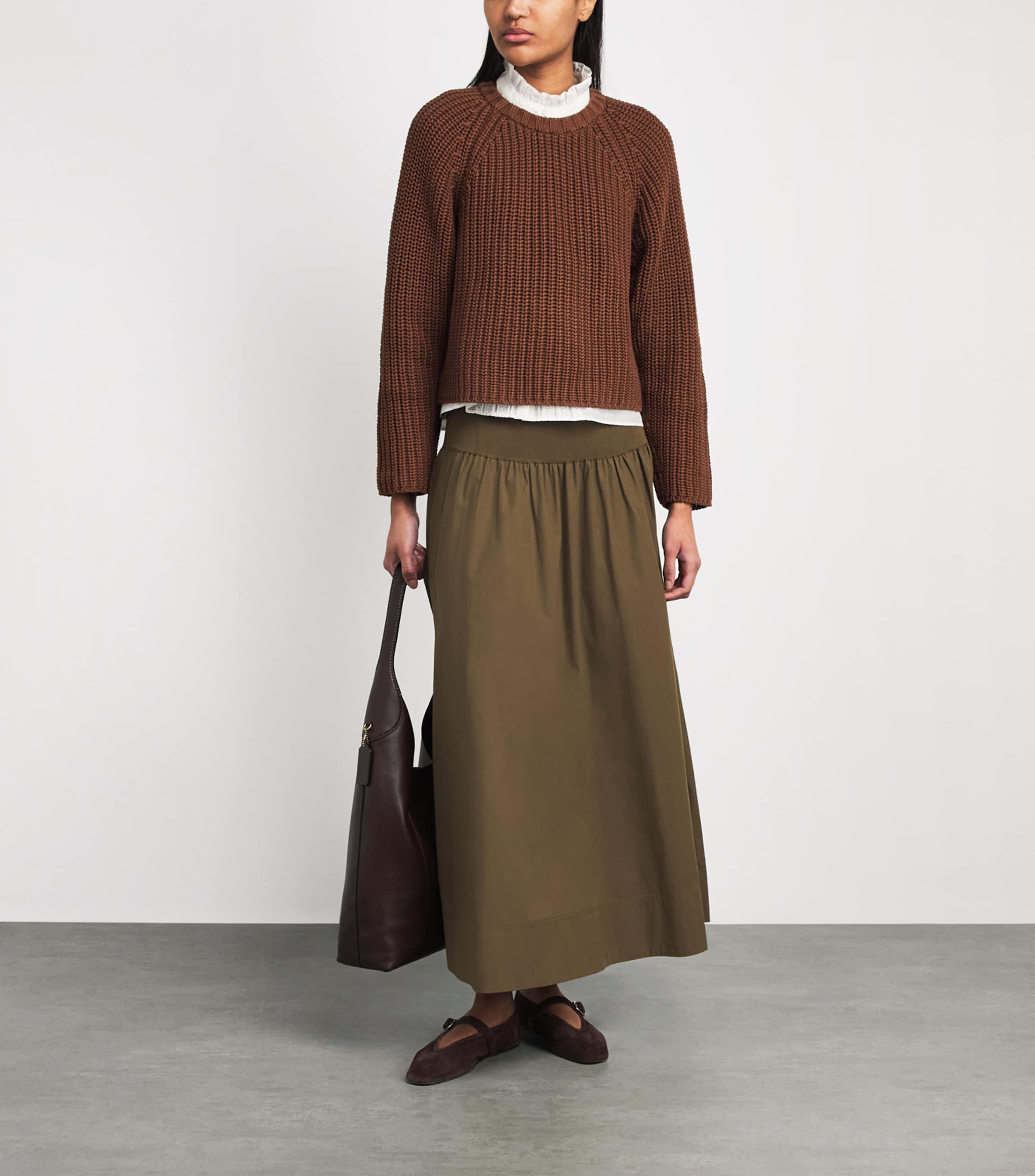 ME+EM Womens Mixed Media Maxi Skirt Olive Green Image 2
