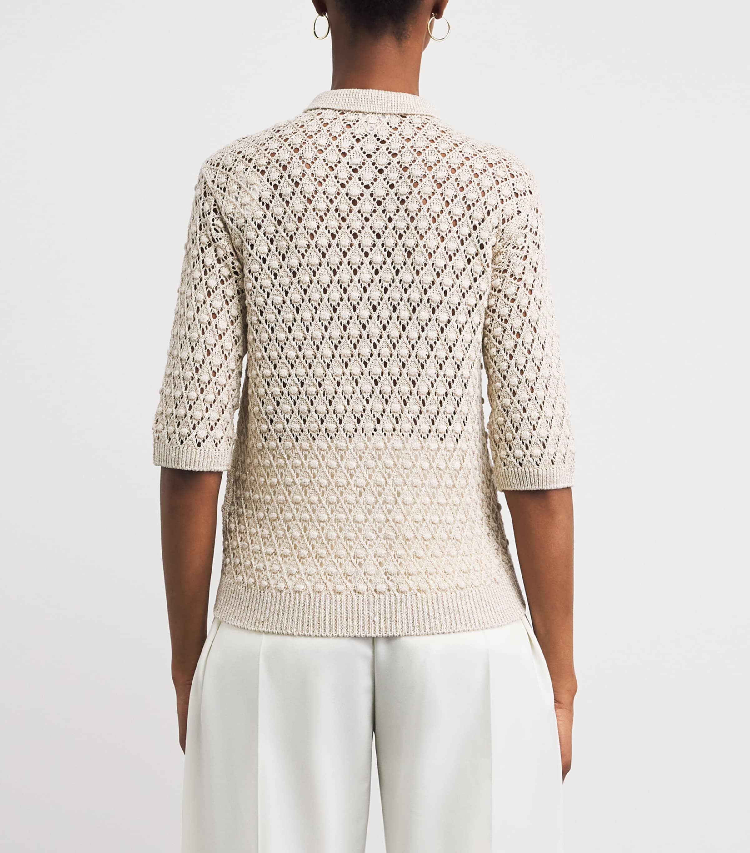 Eleventy Womens Linen-Cotton-Silk-Blend Knitted Shirt Avorio Image 5