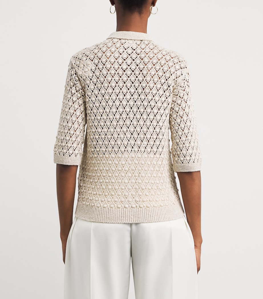 Eleventy Womens Linen-Cotton-Silk-Blend Knitted Shirt Avorio Image 5