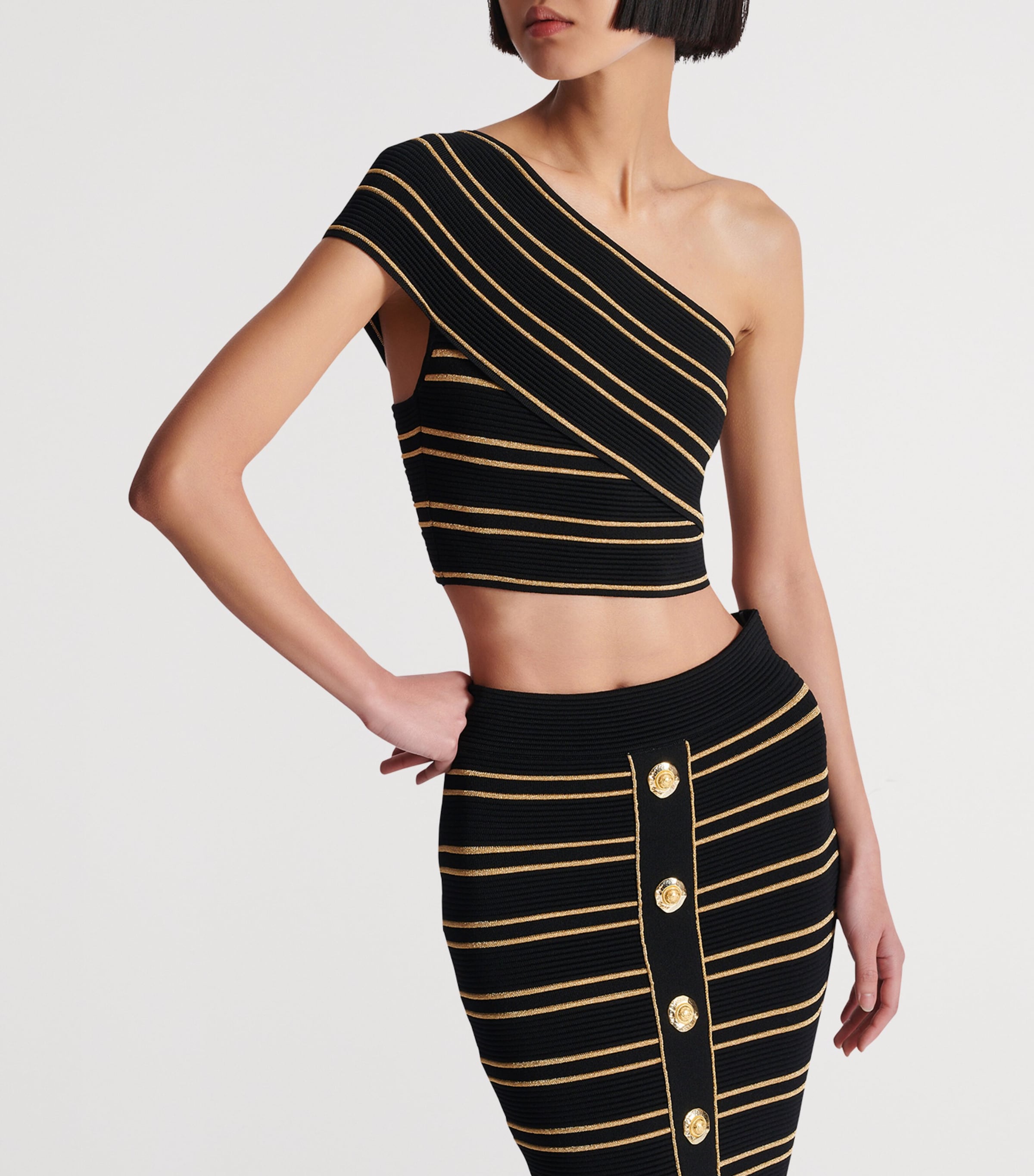 Metallic One-Shoulder Top EAD NOIR/OR Image 5