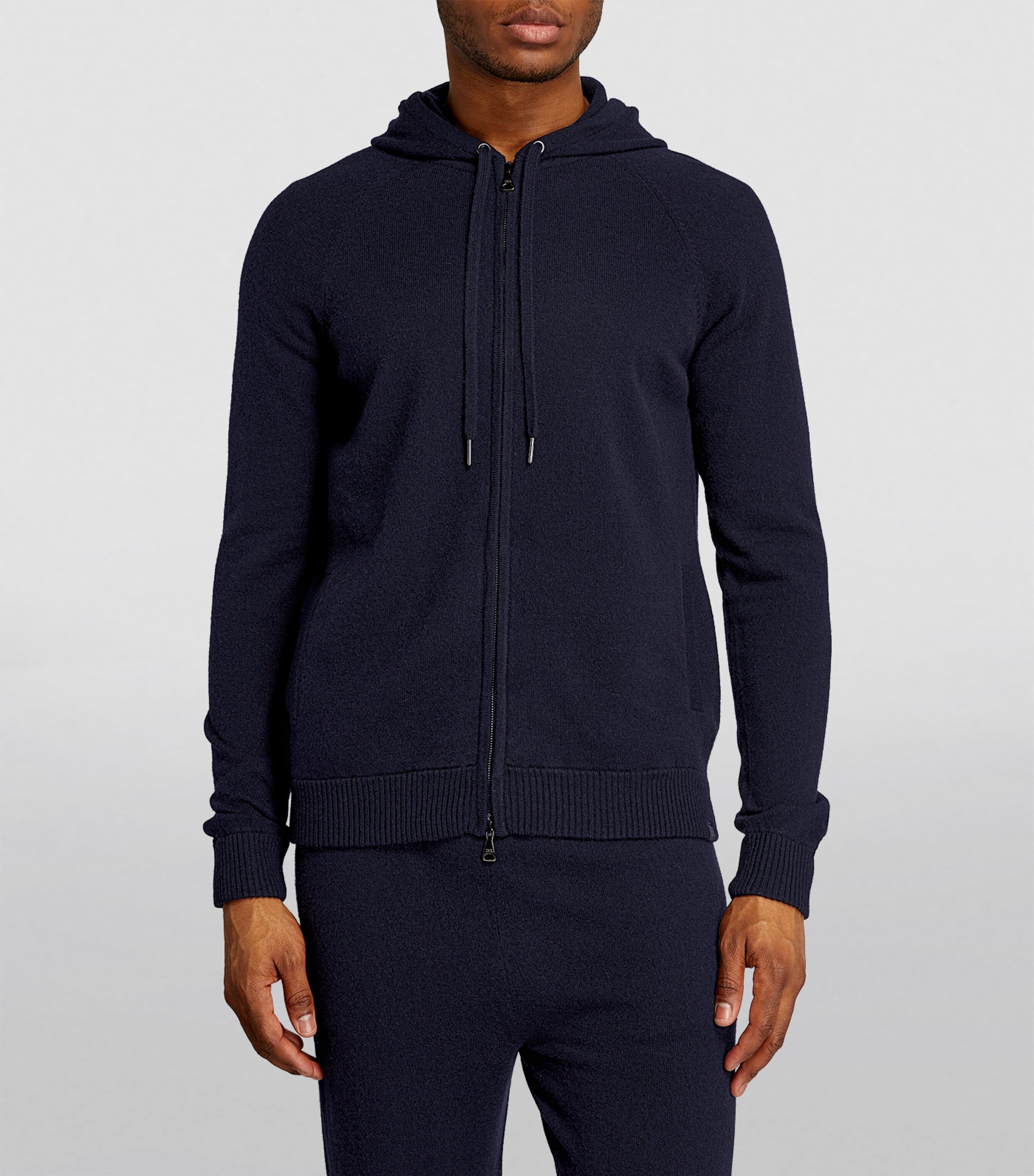 Derek Rose Mens Cashmere Finley Zip-Up Hoodie Nav/navy Image 2
