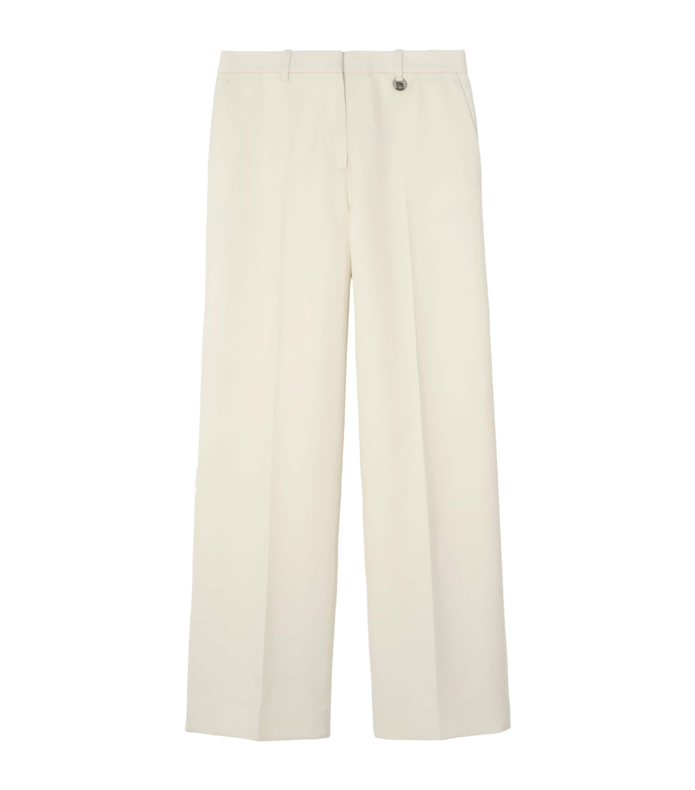 Burberry Womens Wool Pinstripe Straight Trousers Cotton White Stripe Image 1