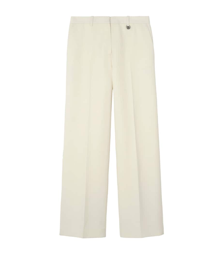 Burberry Womens Wool Pinstripe Straight Trousers Cotton White Stripe Image 1