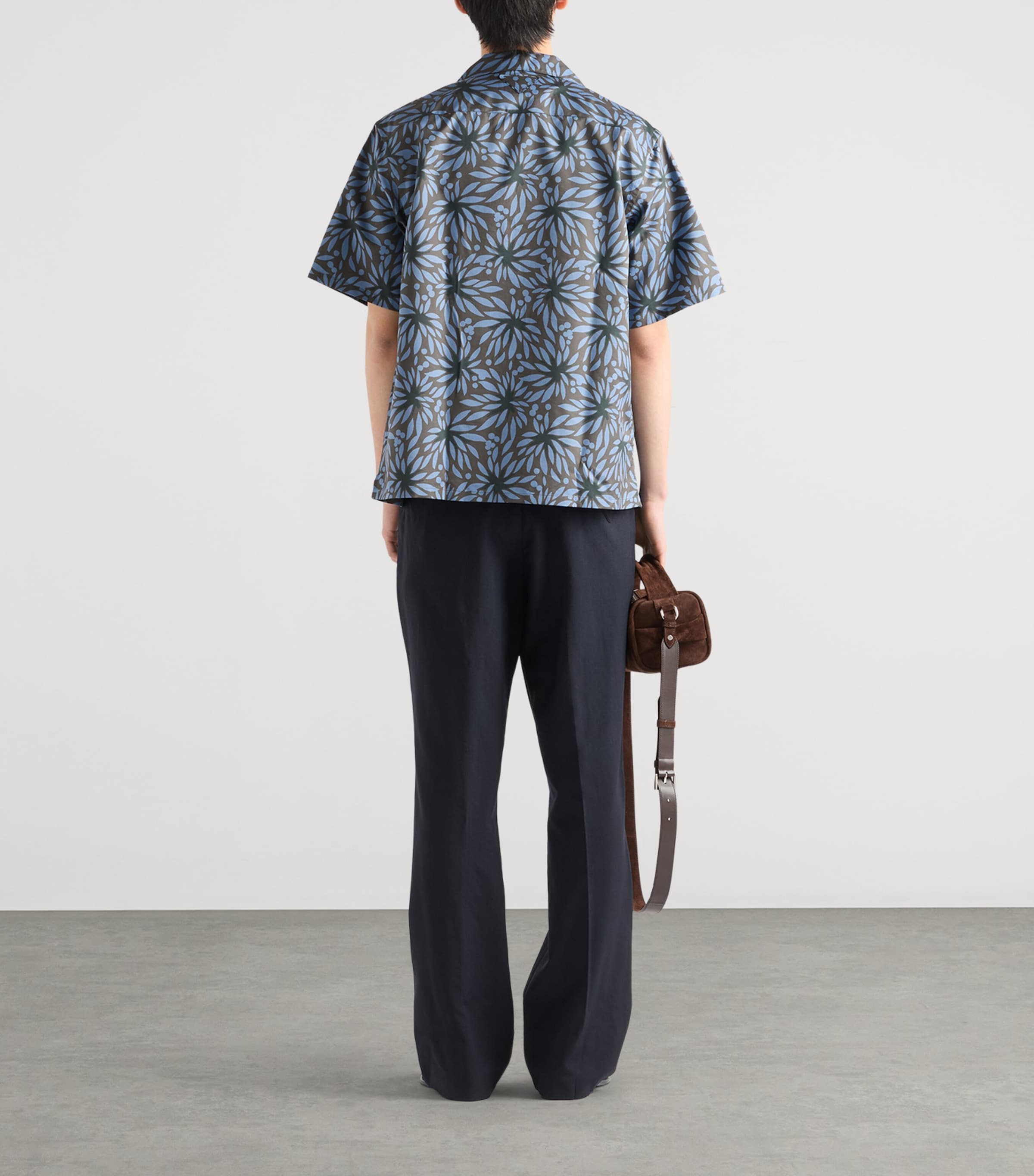 Prada Mens Cotton-Silk Bowling Shirt Grey Image 3