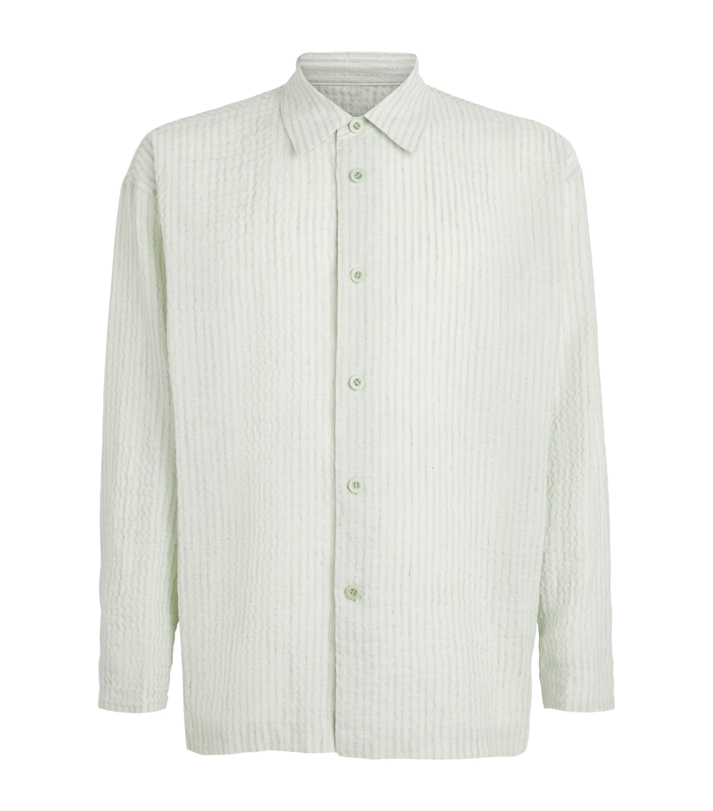 IM MEN Mens Cotton-Linen Stripe Shrink Shirt Sage Green Image 1