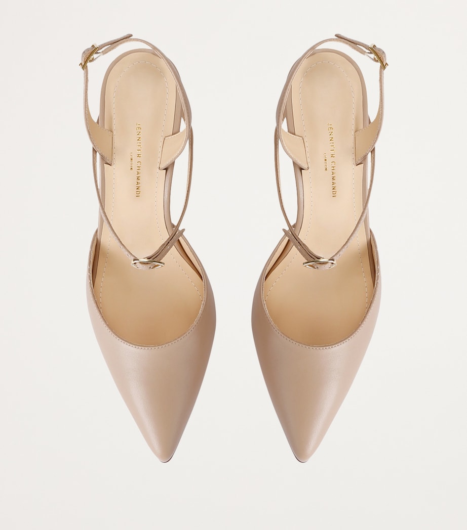 Leather Vittorio Slingback Pumps 85 BEIGE Image 4