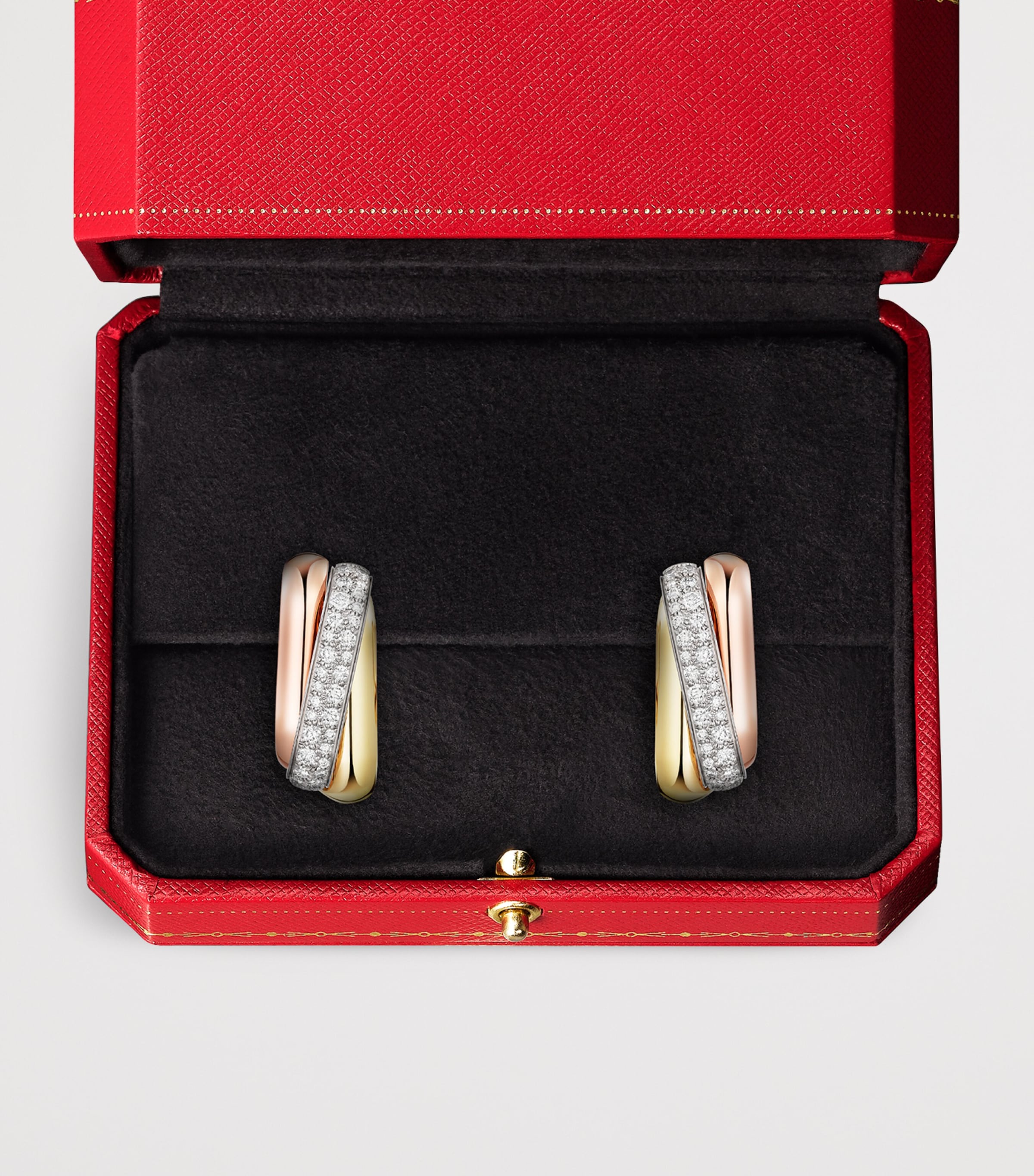 Cartier White, Rose, Yellow Gold and Diamond Trinity Box Earrings Mixed Gold Image 7