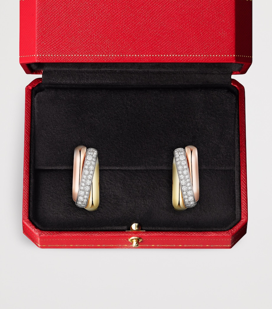 Cartier White, Rose, Yellow Gold and Diamond Trinity Box Earrings Mixed Gold Image 7