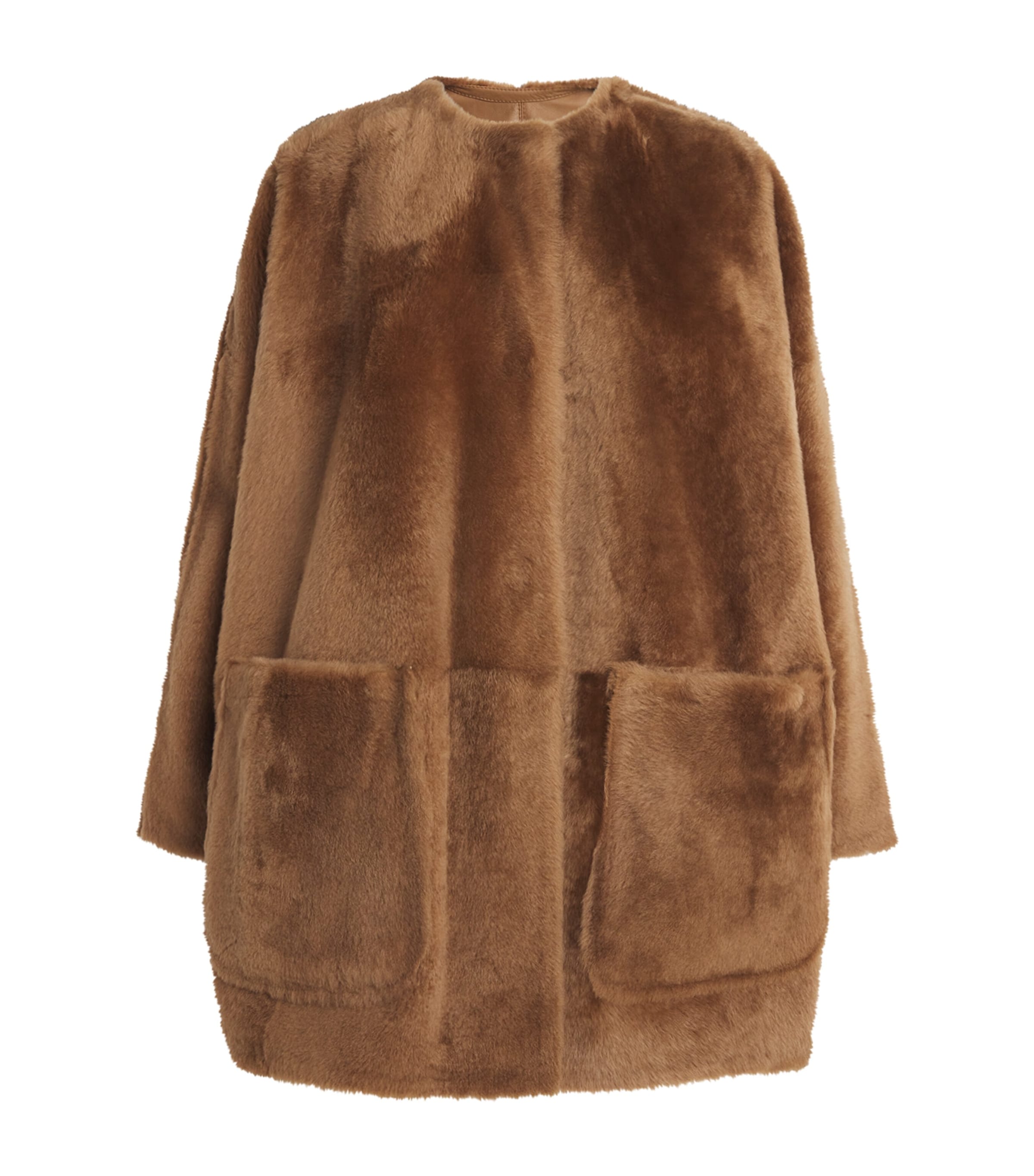 Shop Max Mara Shearling Reversible Jacket In Brown