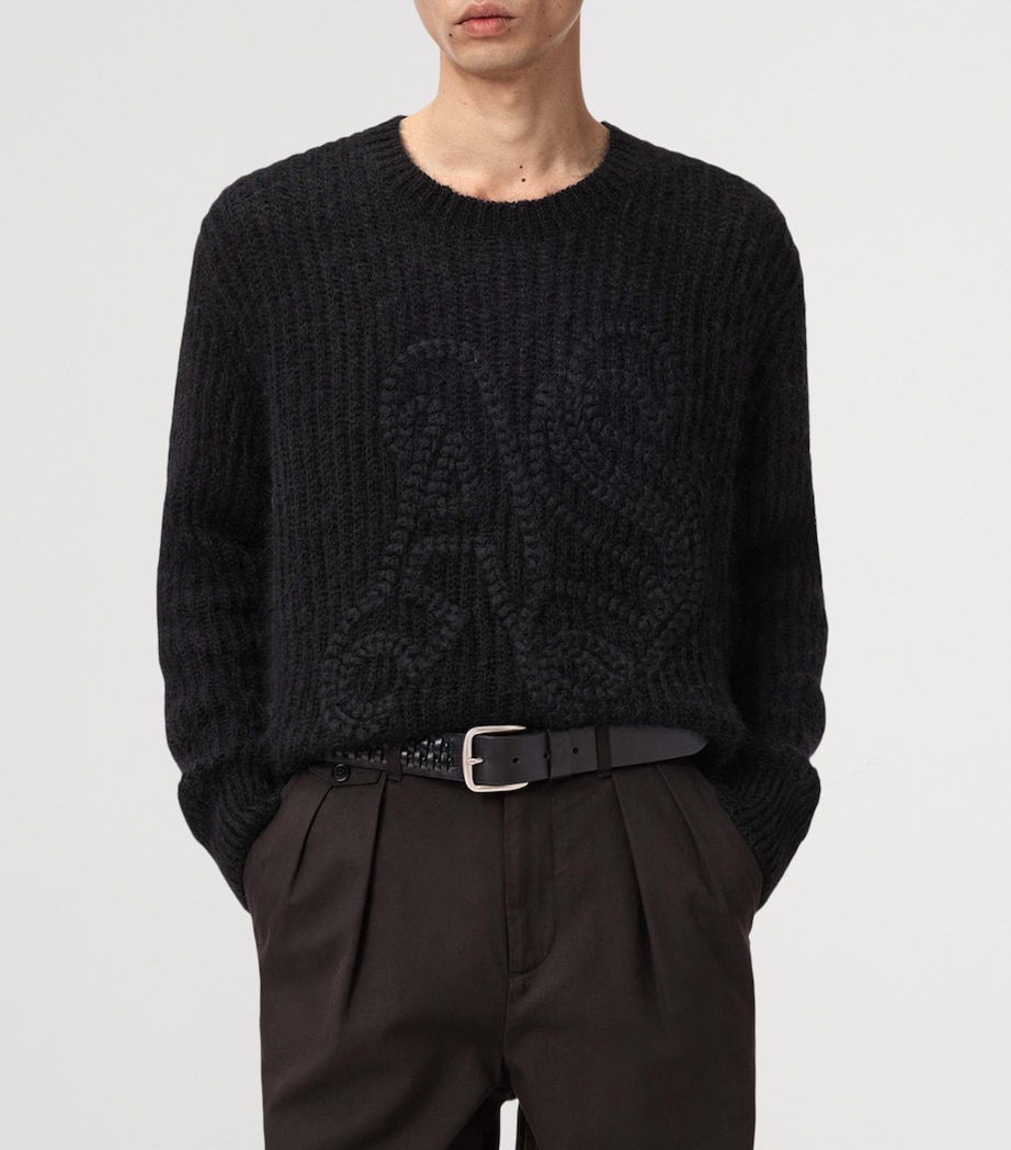 AllSaints Mens Embroidered Chainy Sweater Black Image 3