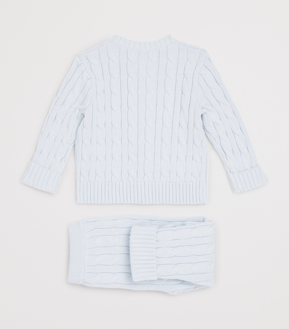 Cotton Cable-Knit Cardigan and Leggings Set (3-24 Months) PEARL BLUE Image 2