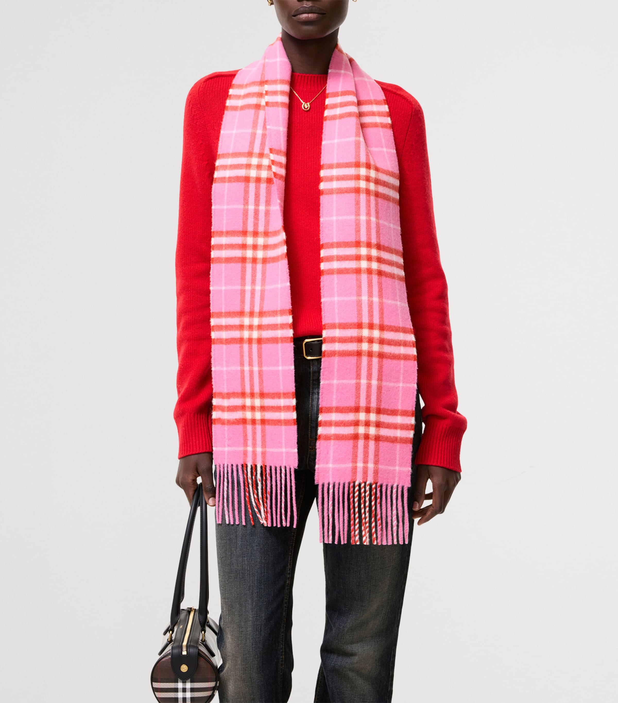 Burberry Cashmere Narrow Check Scarf Glaze Pink Image 3