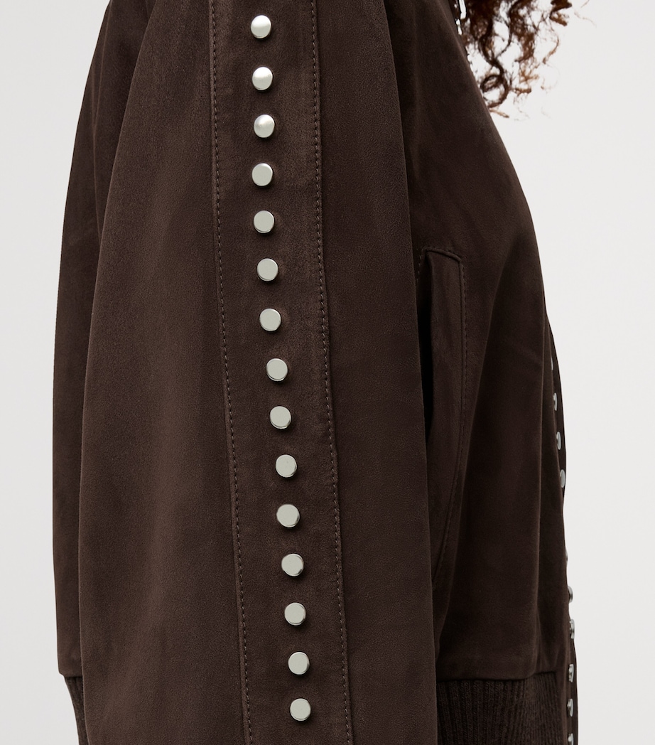 Suede Studded Bomber Jacket DARK BROWN Image 4