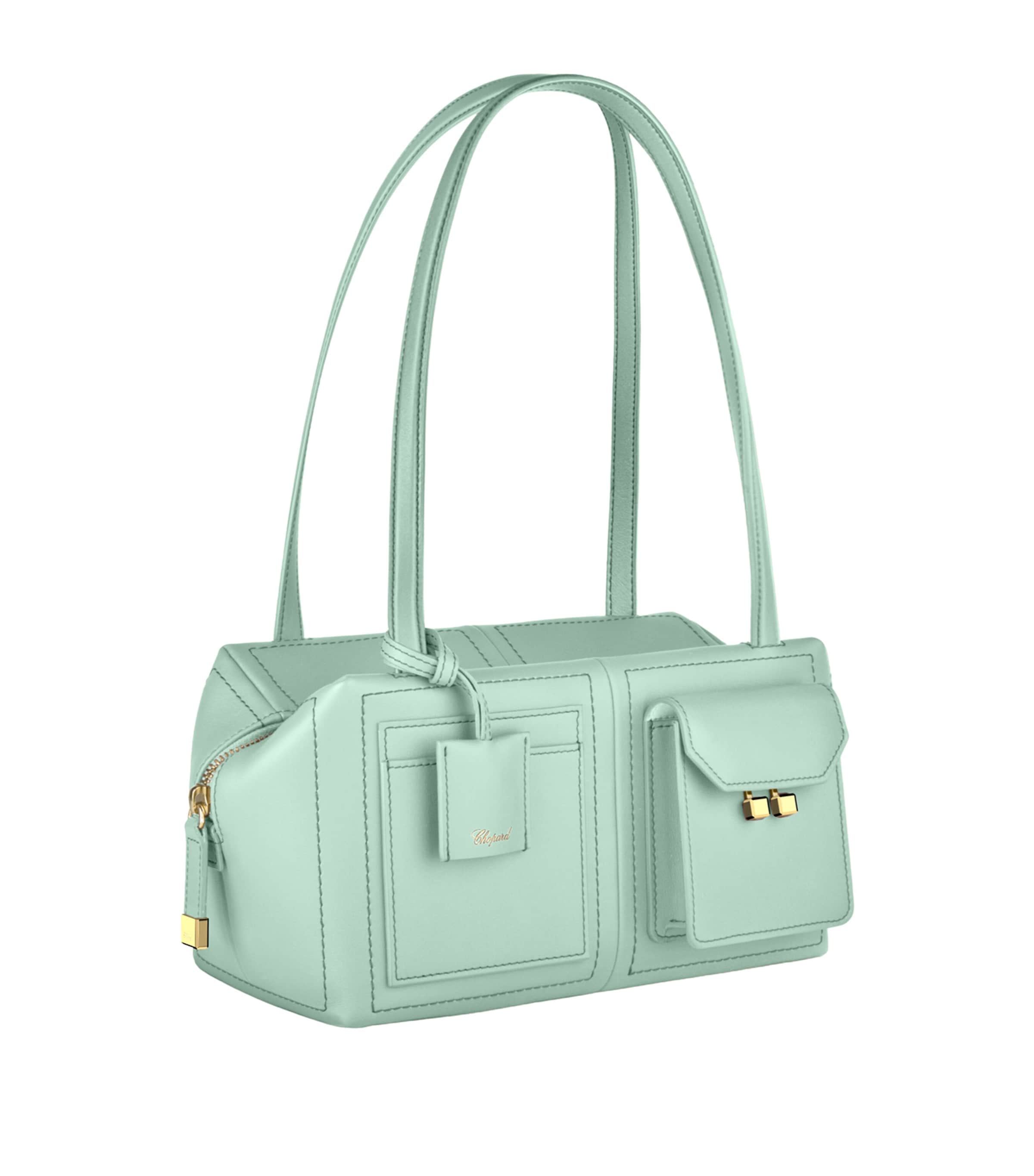 Leather Ice Cube Shoulder Bag GREEN Image 3