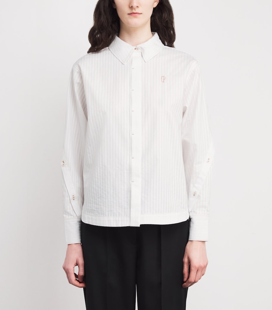 Cotton Stripe Logo Shirt ECRU Image 3