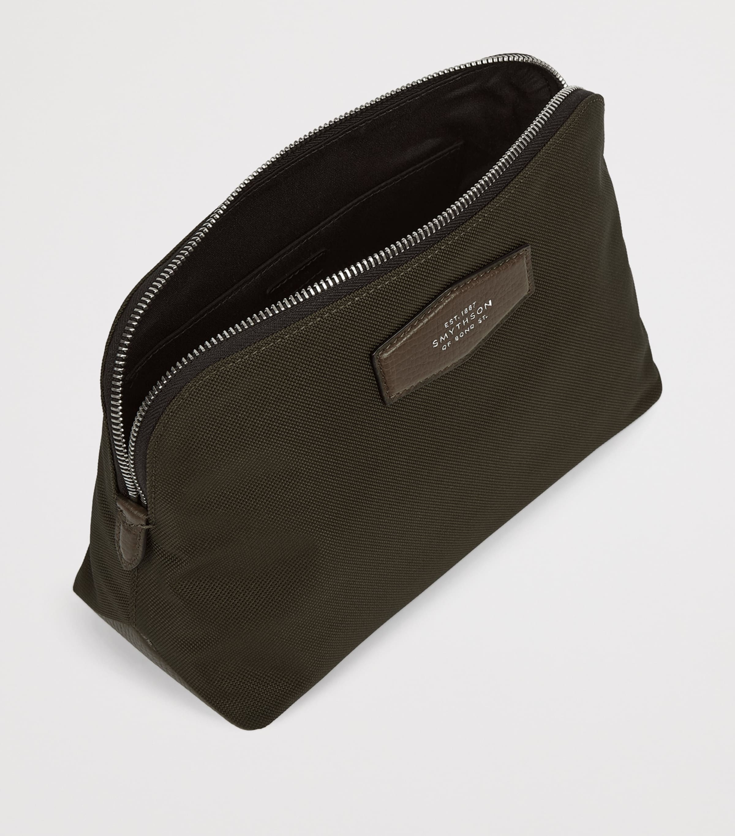 Smythson Canvas Wash Bag Dark Moss Image 4