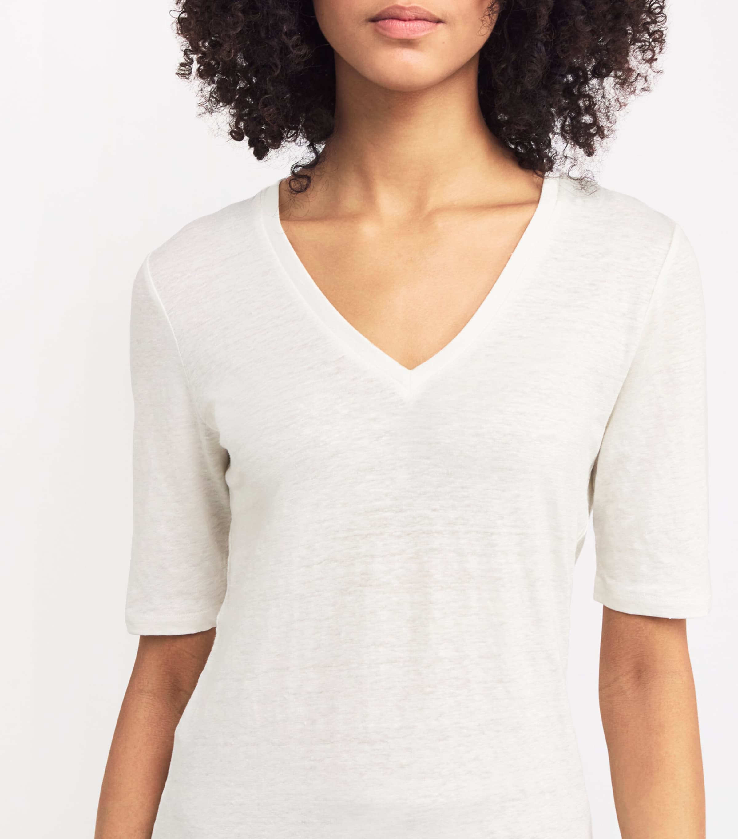 Stretch-Linen V-Neck T-Shirt WHITE Image 6