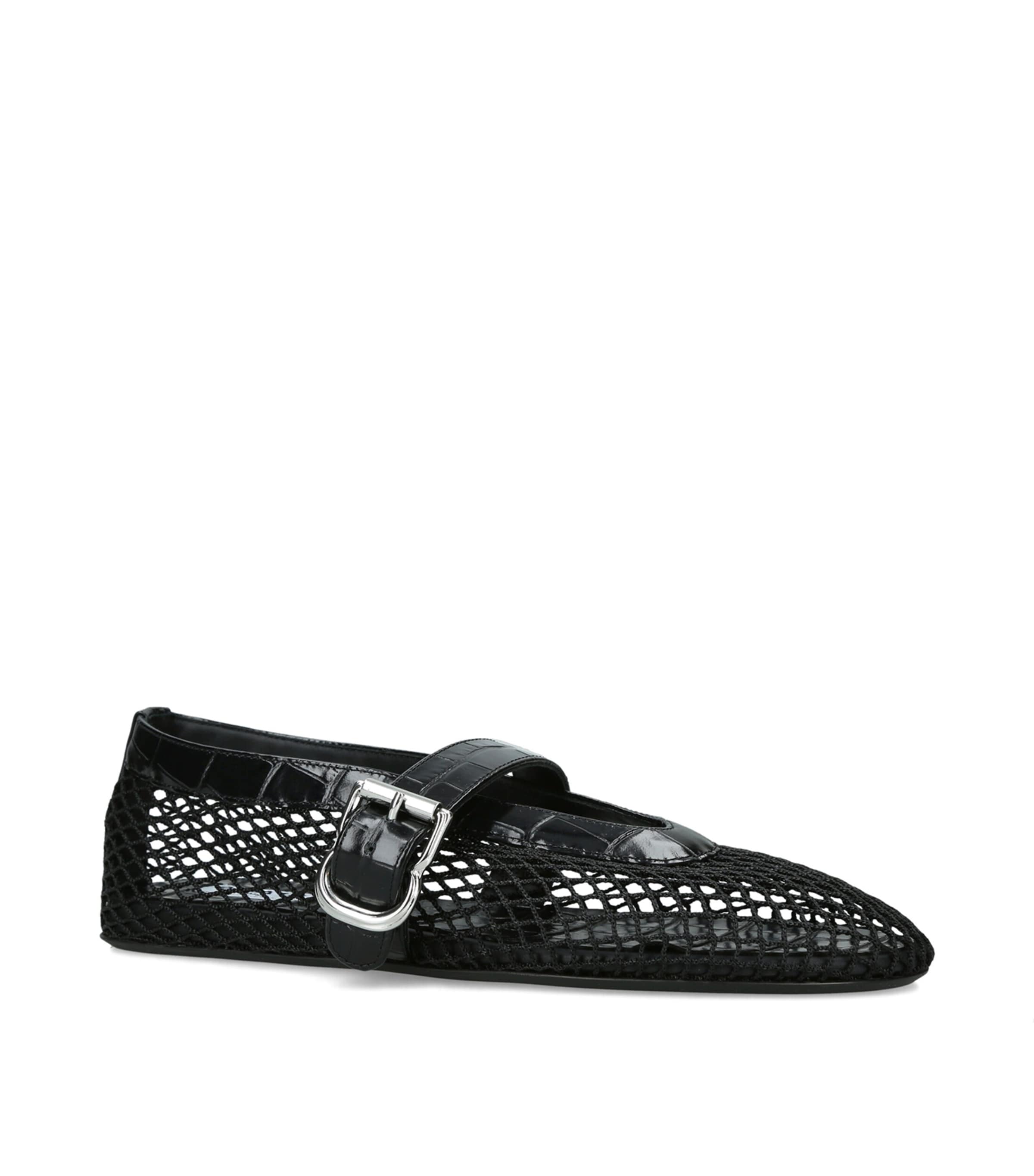 Alaïa Croc-Embossed Leather Mesh Ballet Flats Black Image 2