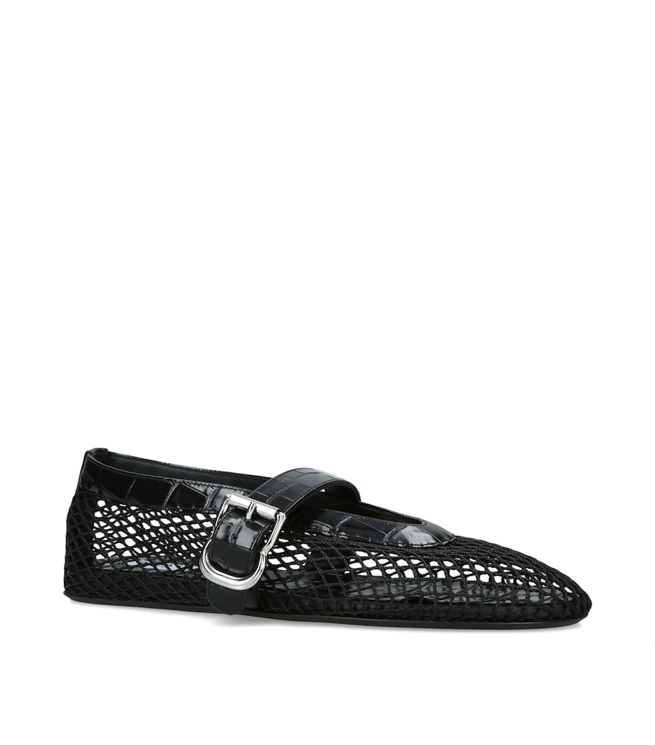 Alaïa Croc-Embossed Leather Mesh Ballet Flats Black Image 2